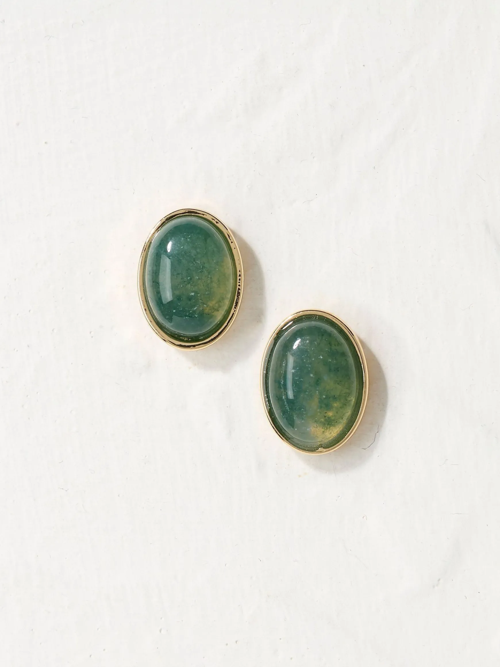 FatFace Large Stone Studs Earrings Green New