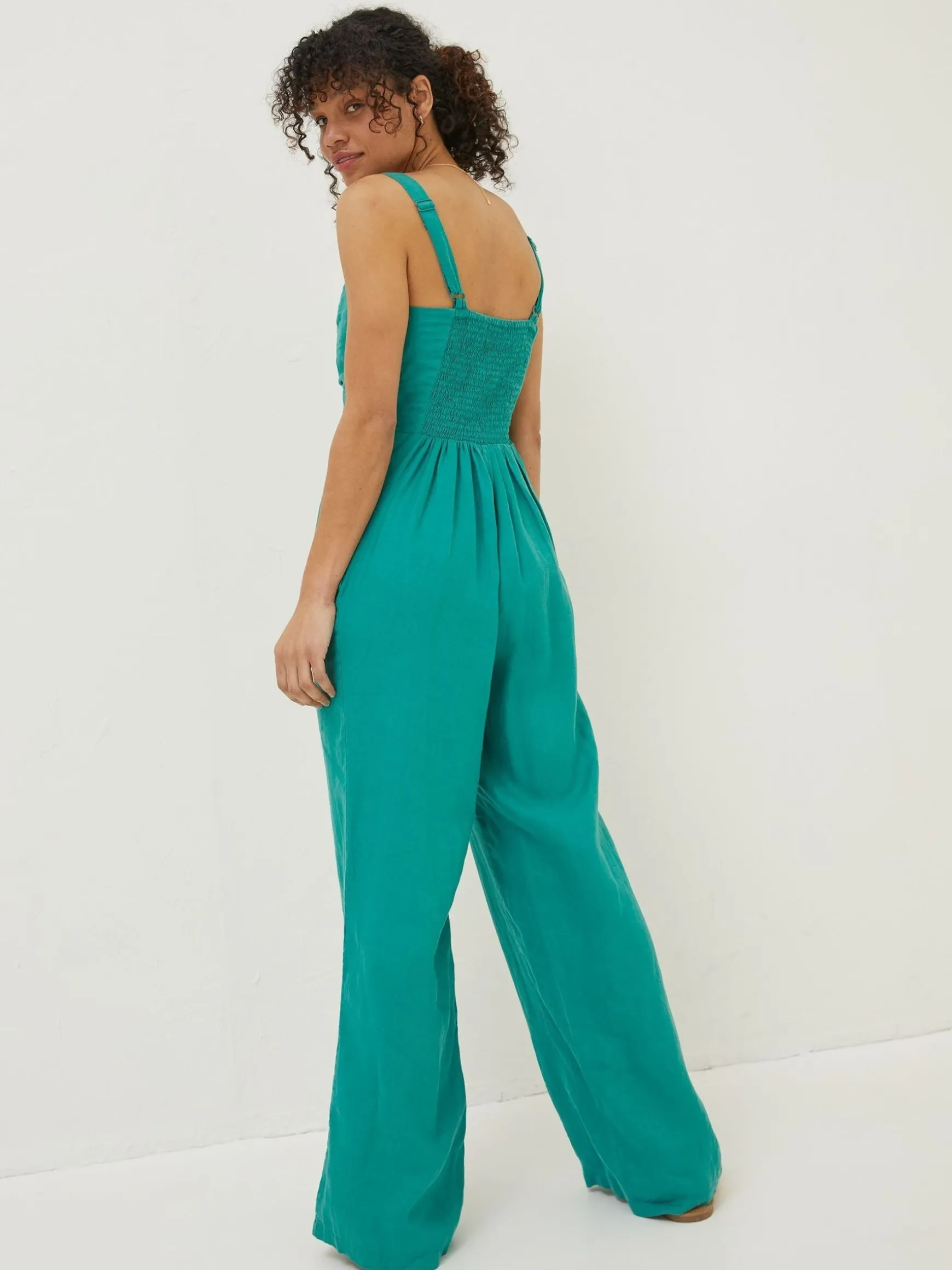 FatFace Linen Vic Jumpsuit Green Store