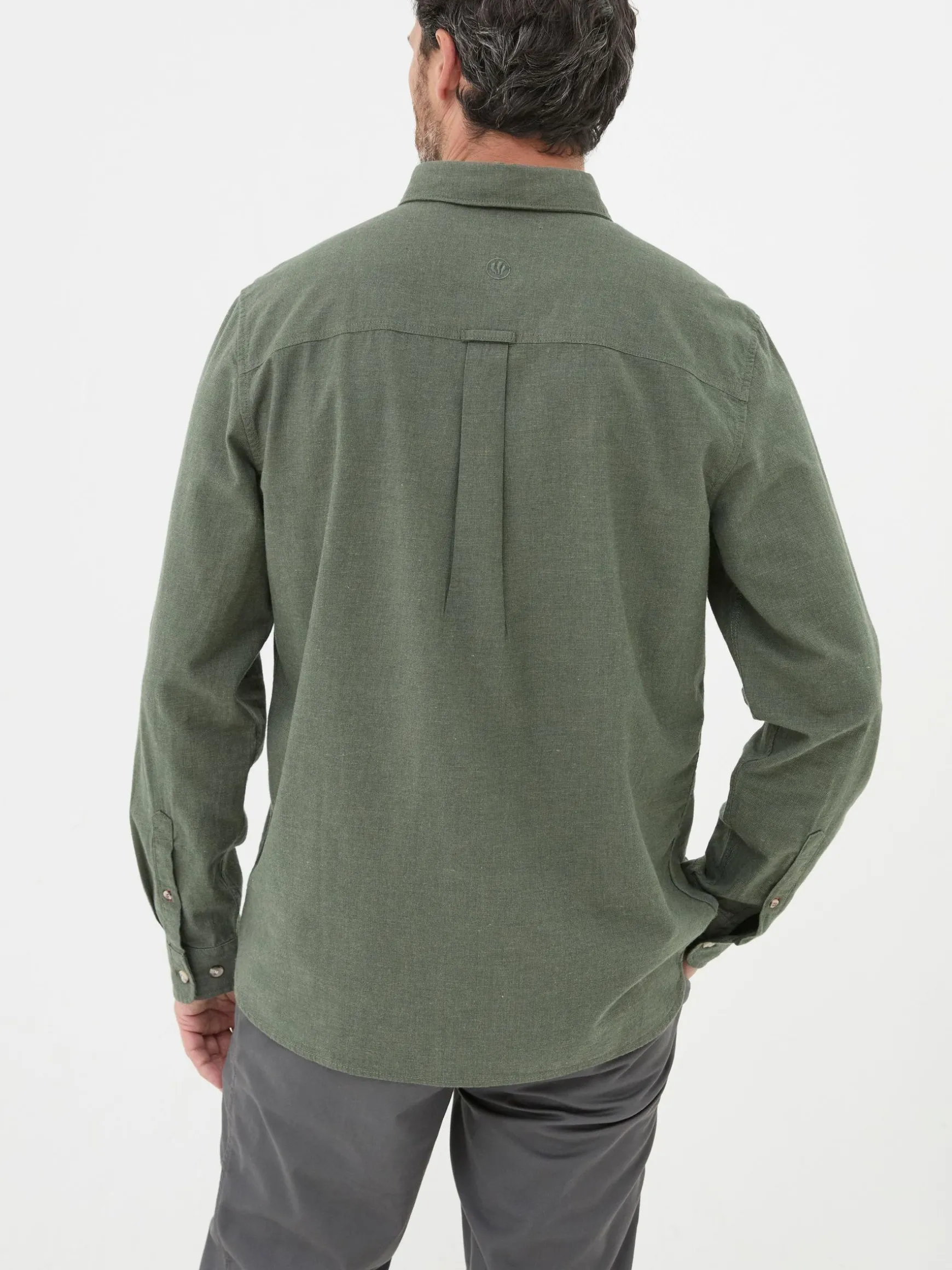 FatFace Long Sleeve Tadlow Shirt Green Flash Sale