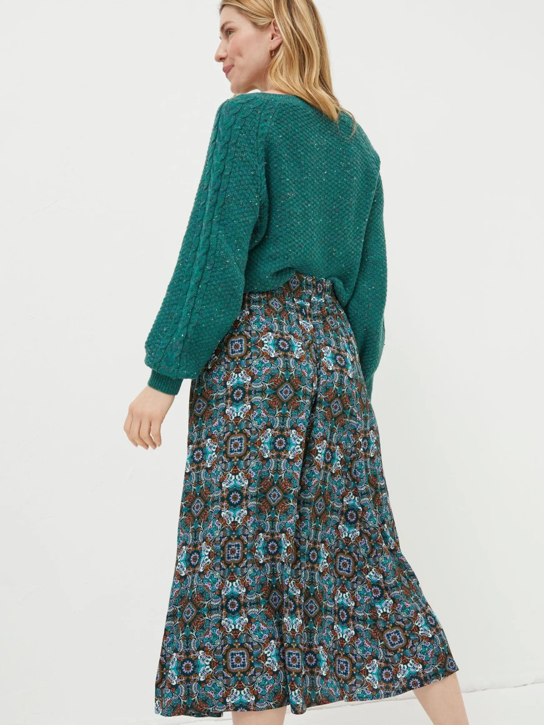 FatFace Millie Mirrored Floral Midi Skirt Green Store