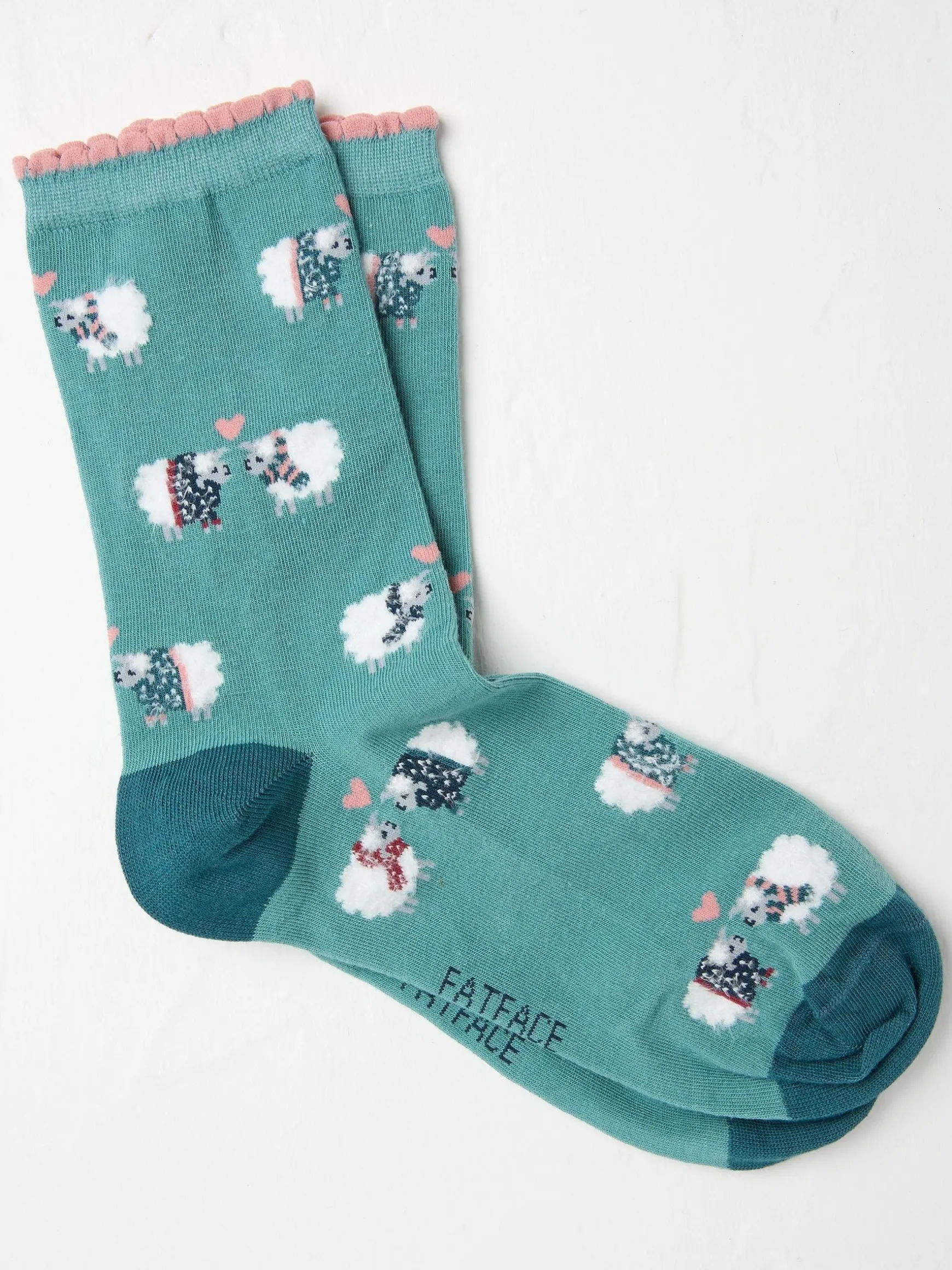 FatFace Women's Socks 1 Pack (size 4-7) Green Sheep Sale