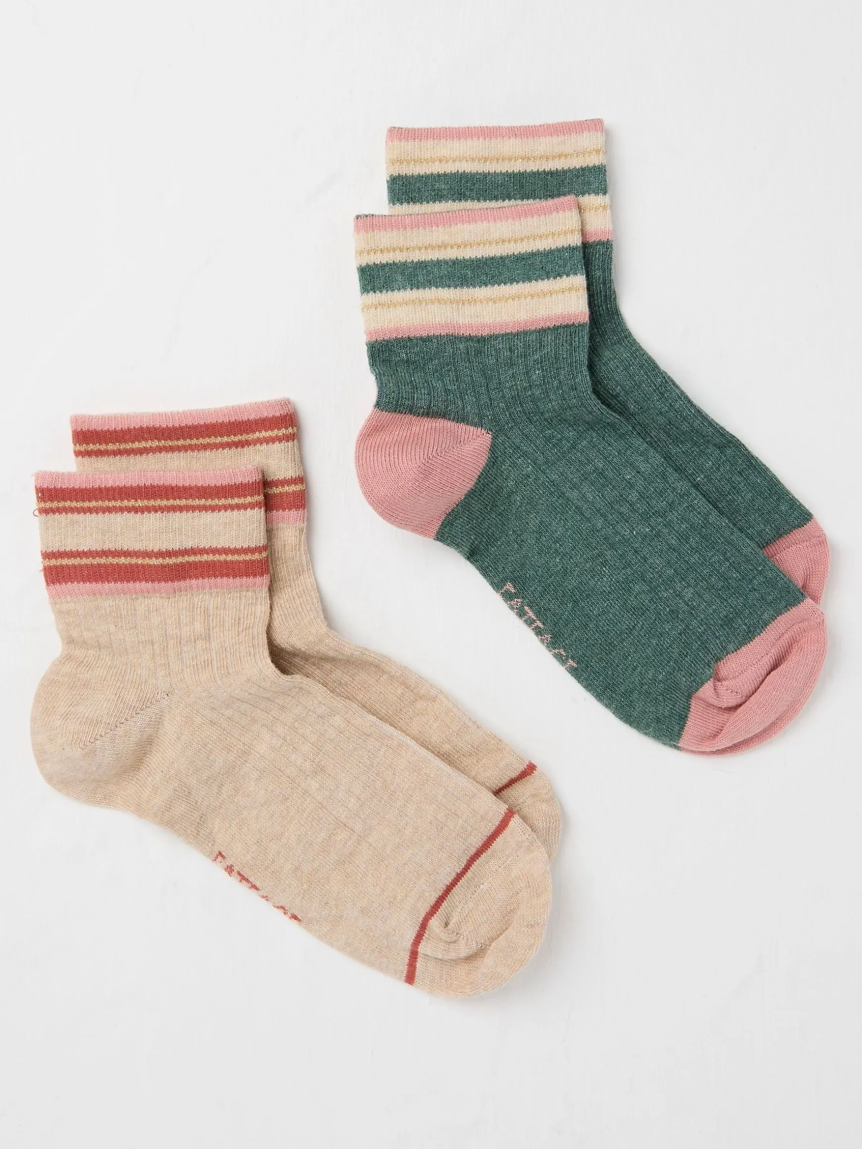 FatFace Sia Stripe Socks 2 Pack Green Clearance