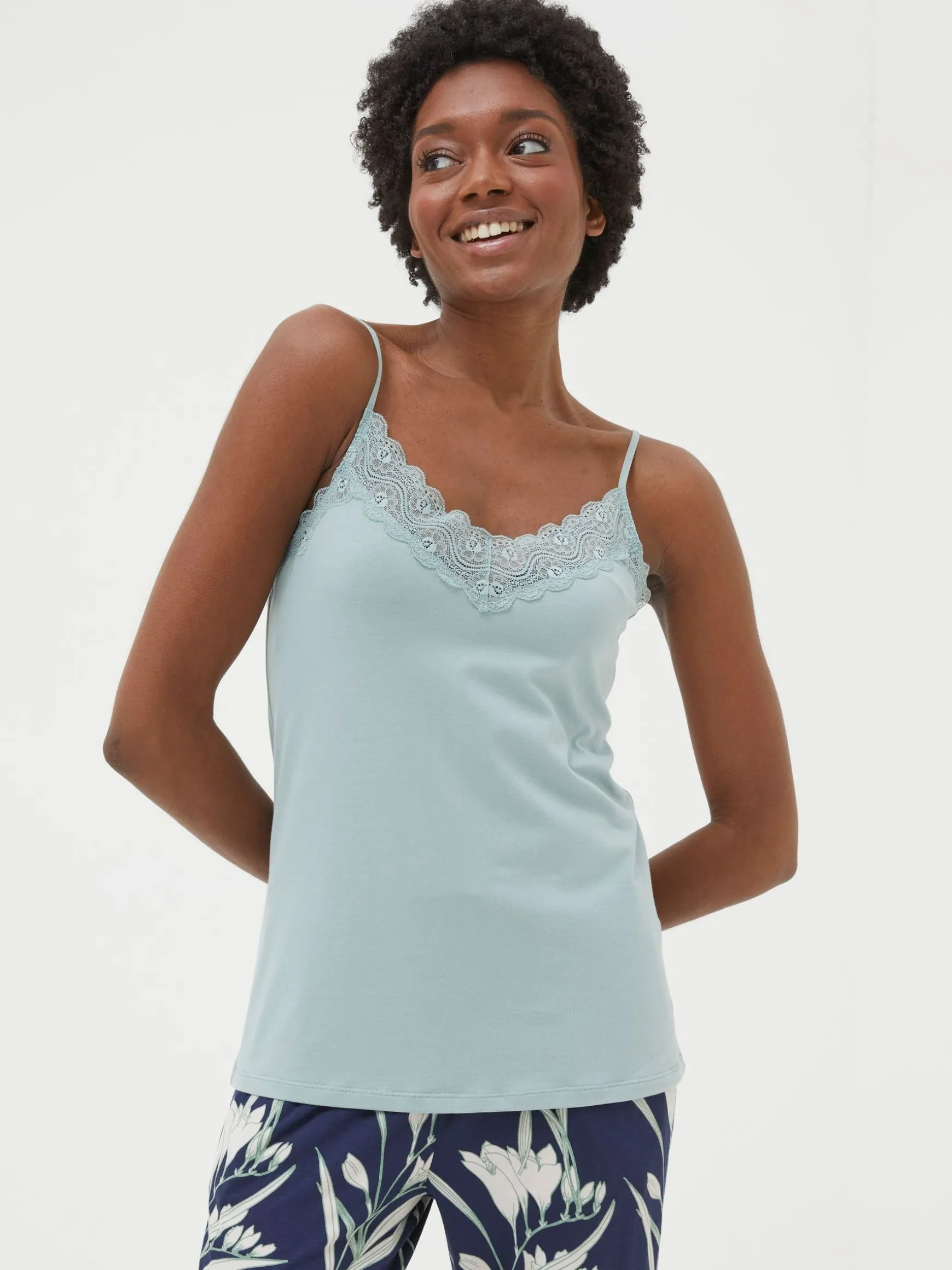 FatFace V-Neck Lace Camisole Green Store