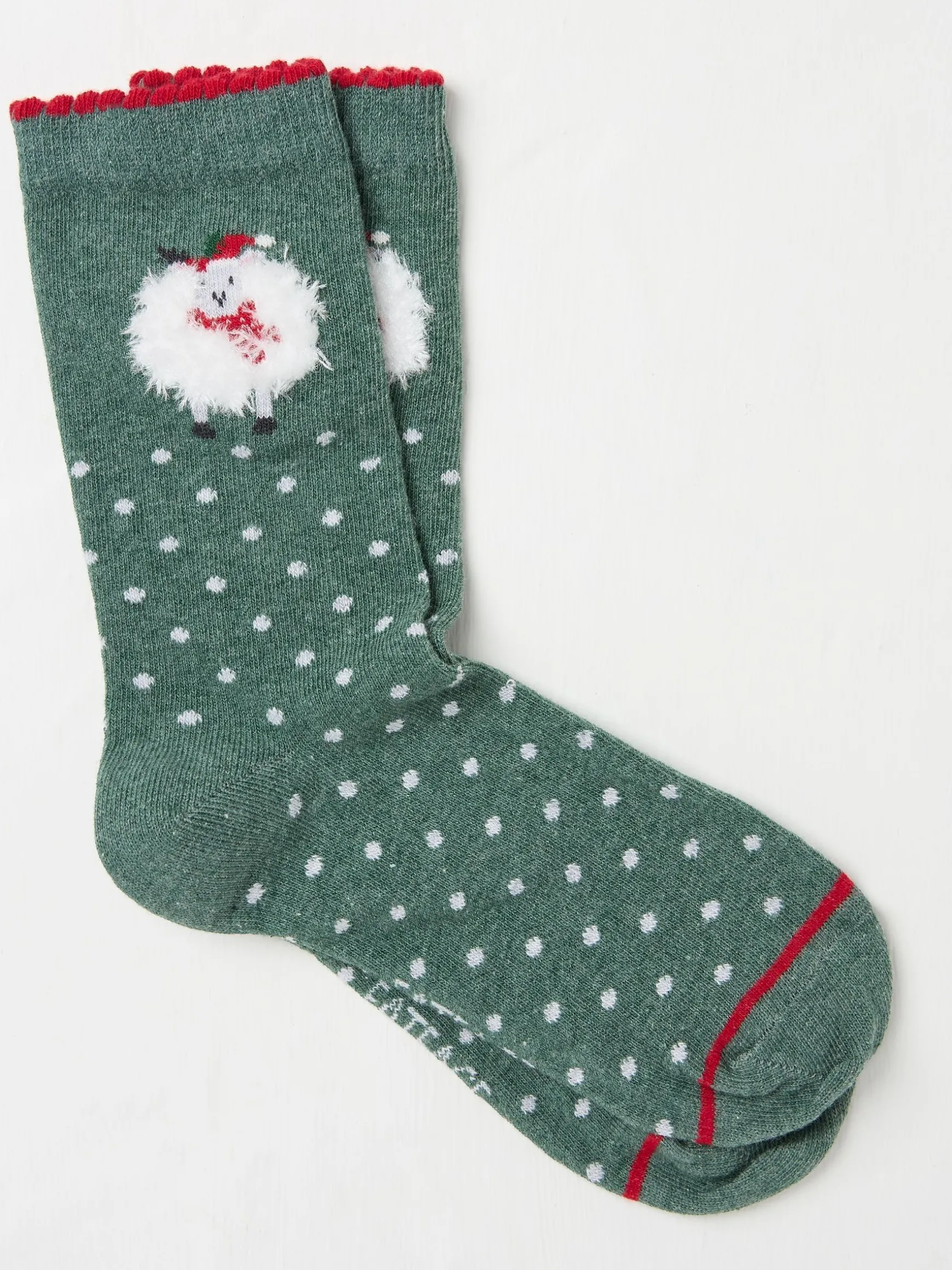 FatFace Womens Festive Fluffy Sheep Socks 1 Pack Green Clearance