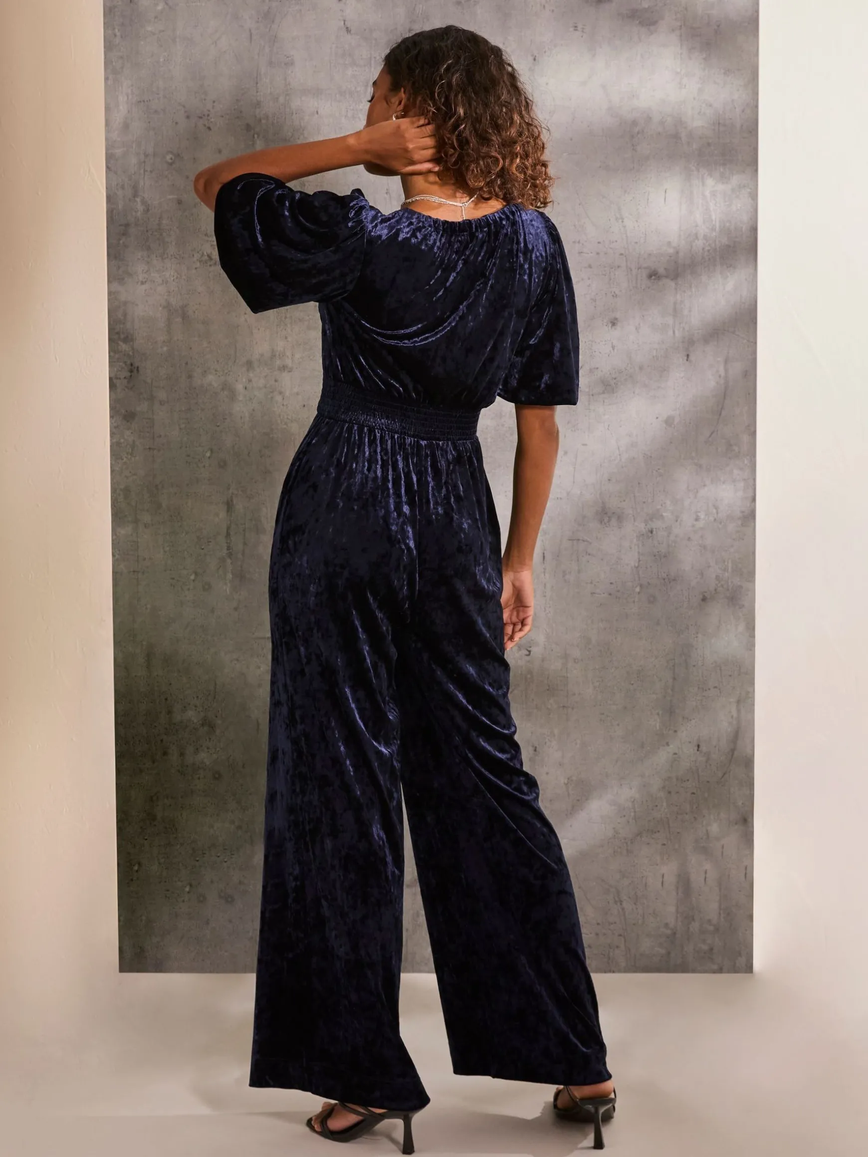 FatFace Greta Velvet Jumpsuit Blue Discount