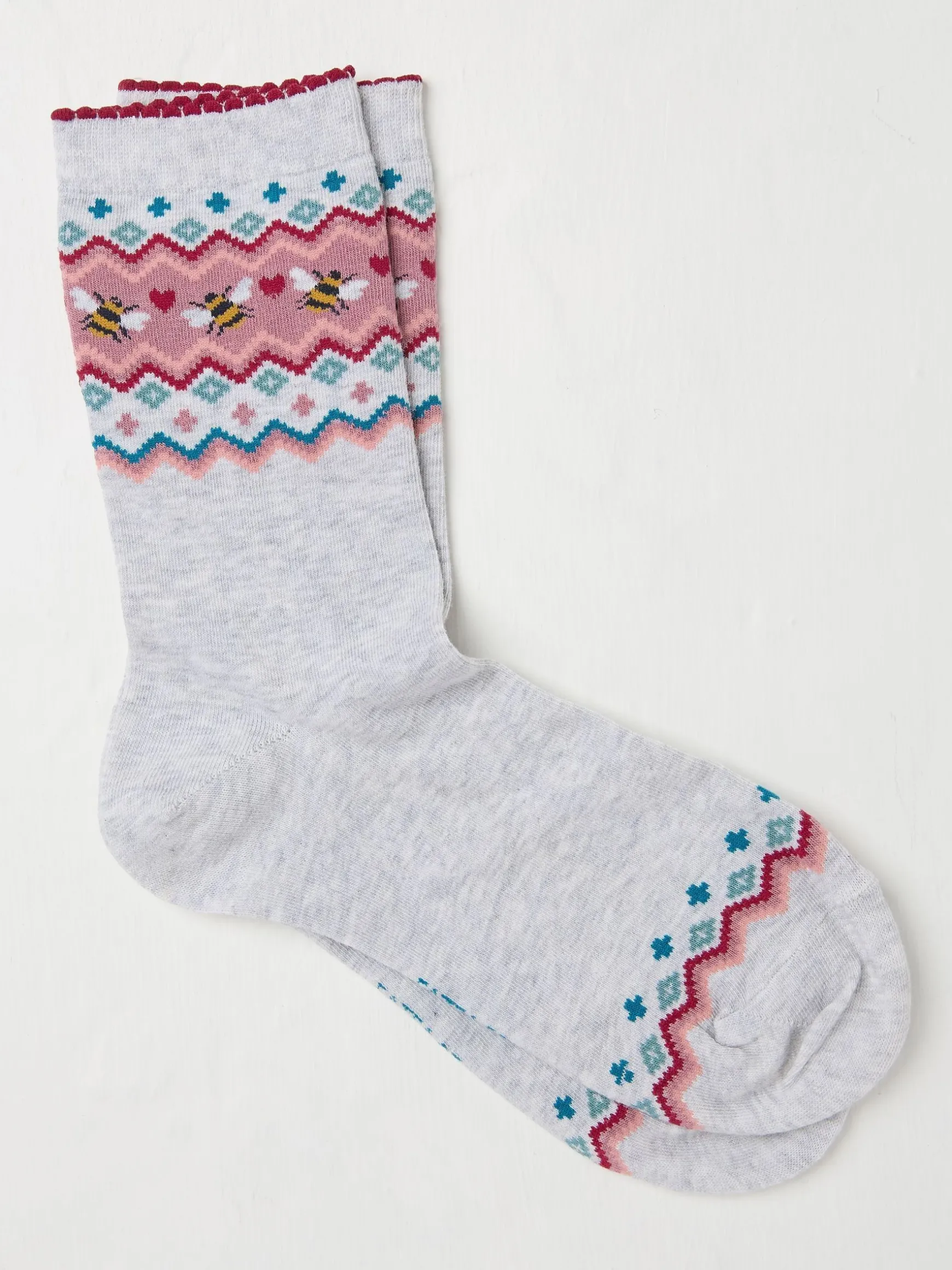 FatFace Bee Fairisle Pattern Socks Grey Flash Sale