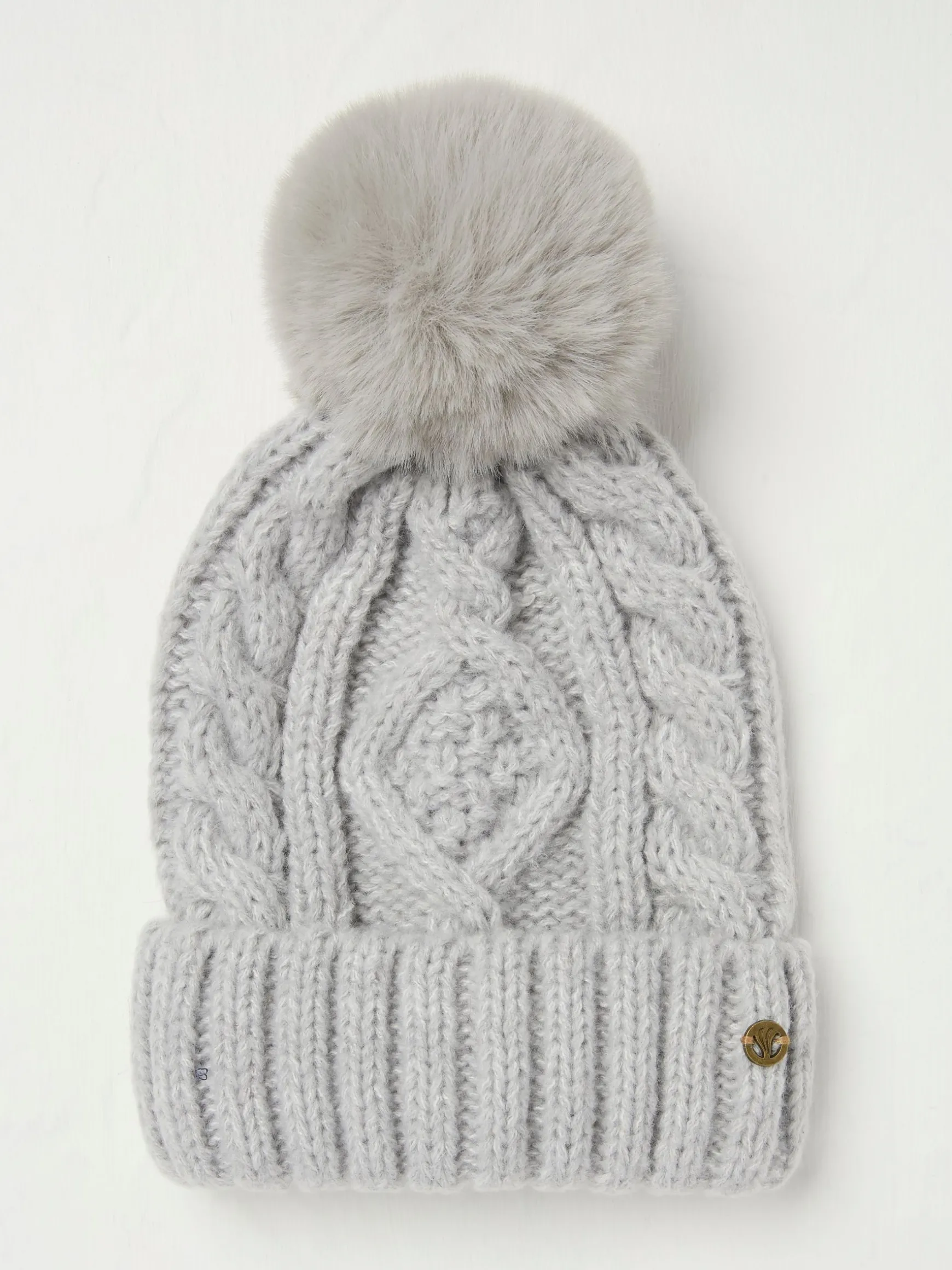 FatFace Billie Cable Bobble Beanie Grey Best