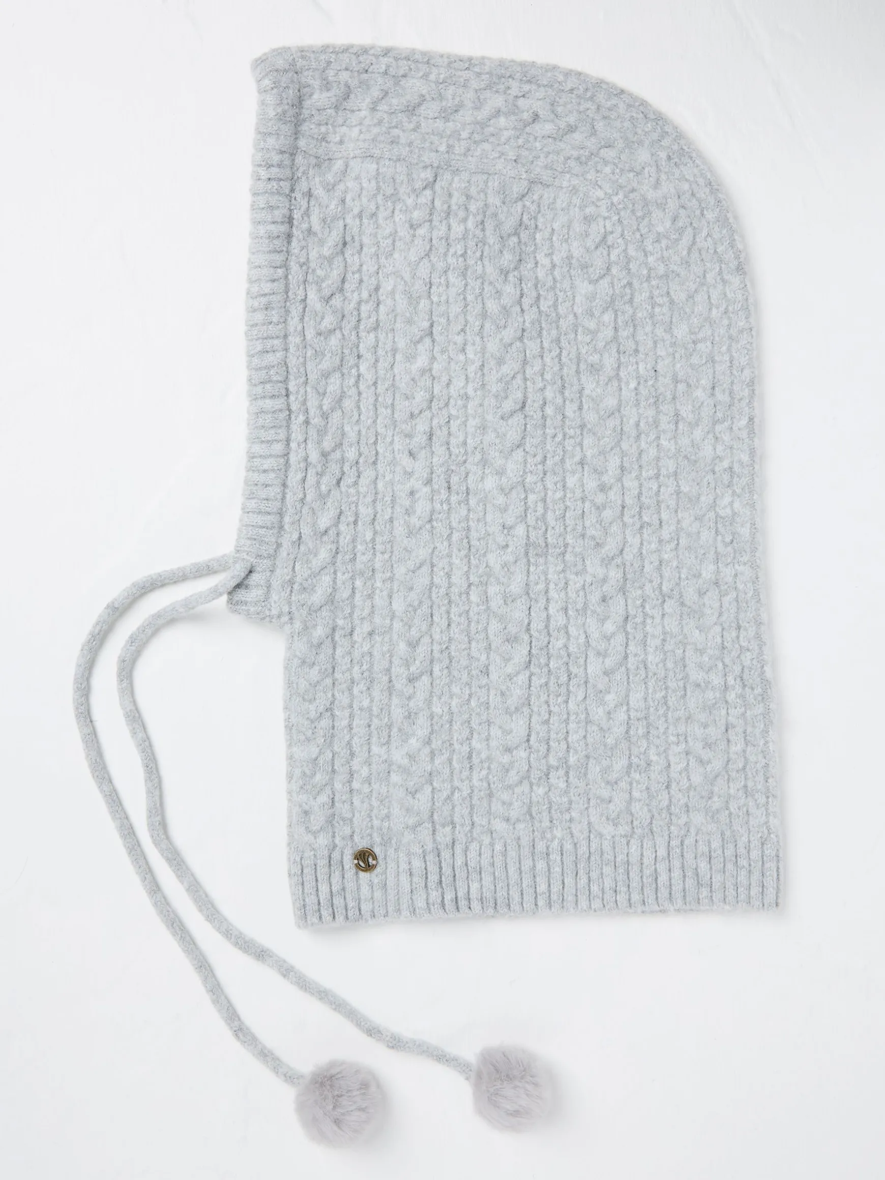 FatFace Cable Knit Hood Hat Grey Sale