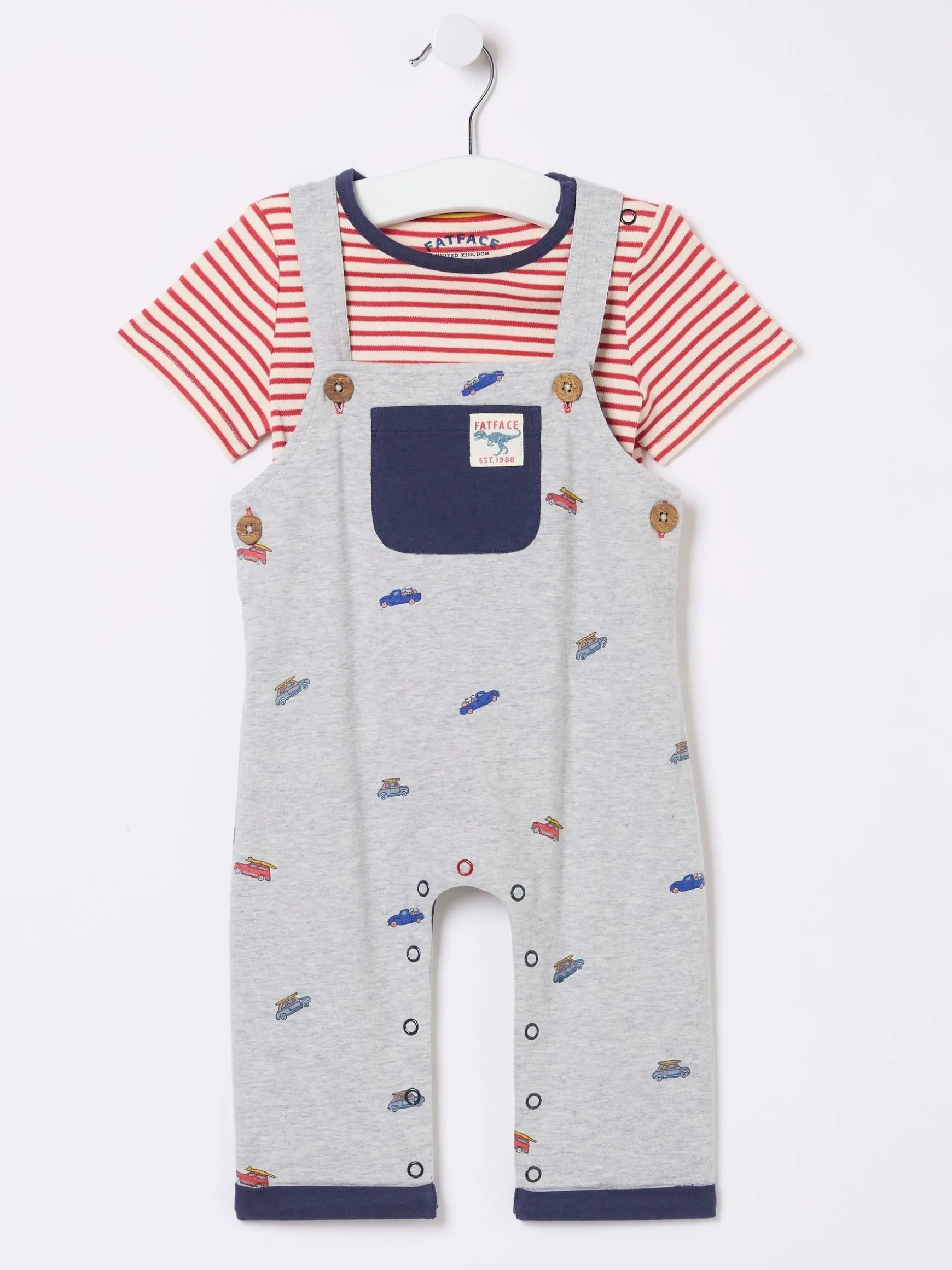 FatFace Car Printed Jersey Dungarees Set Grey Best