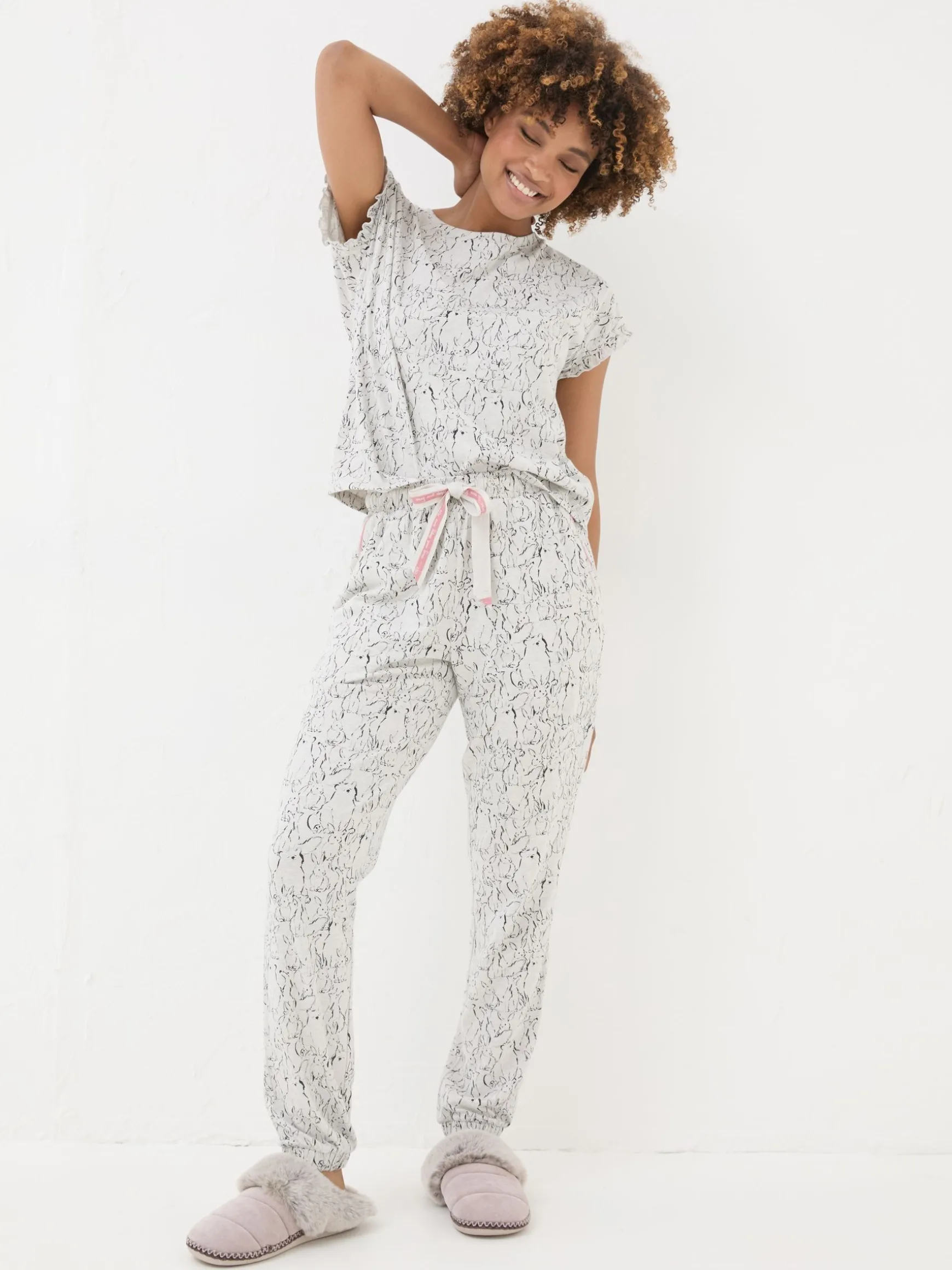 FatFace Cotton Bunny Pyjamas Set Grey Cheap