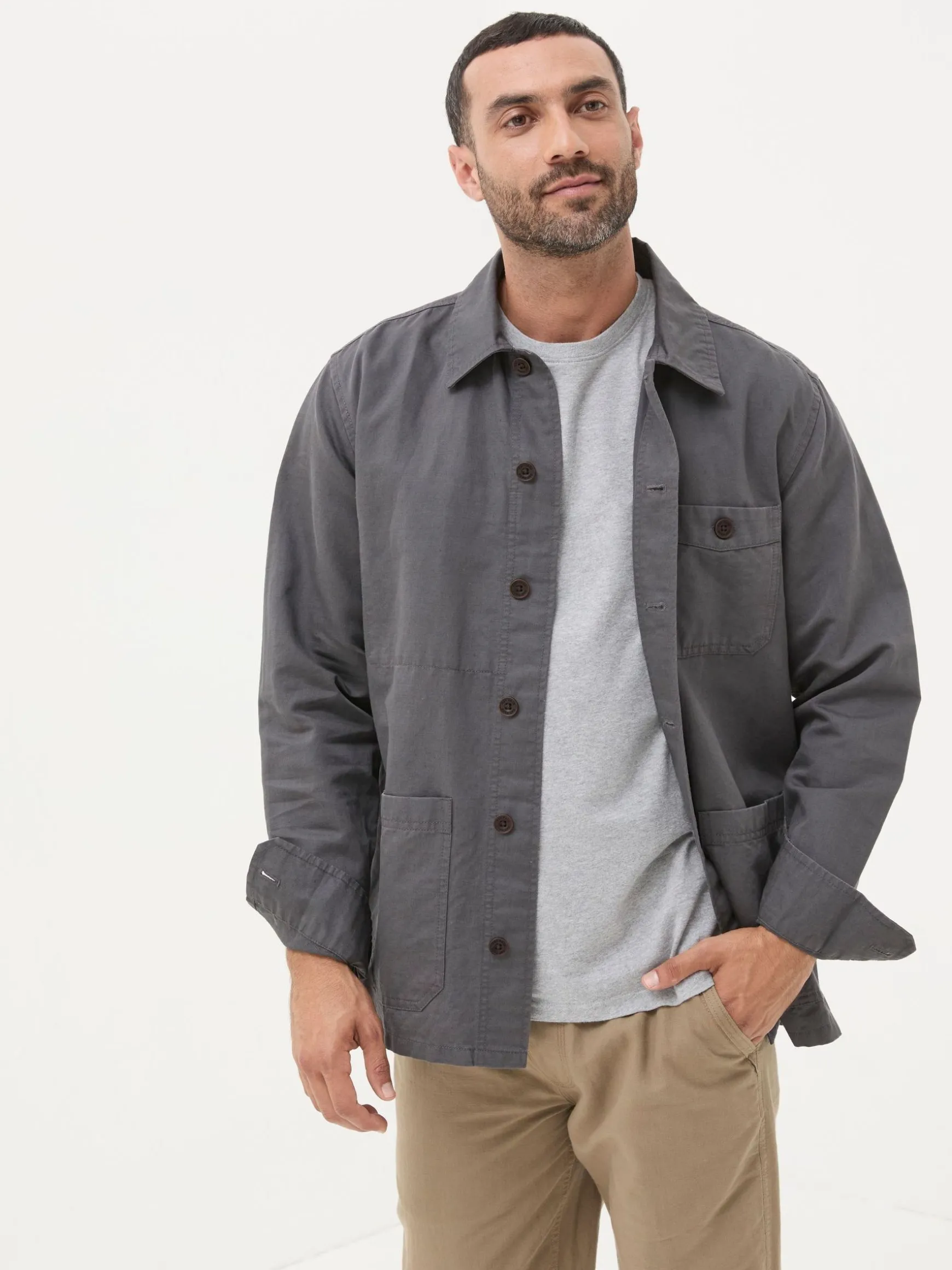 FatFace Cotton Linen Worker Jacket Grey Cheap