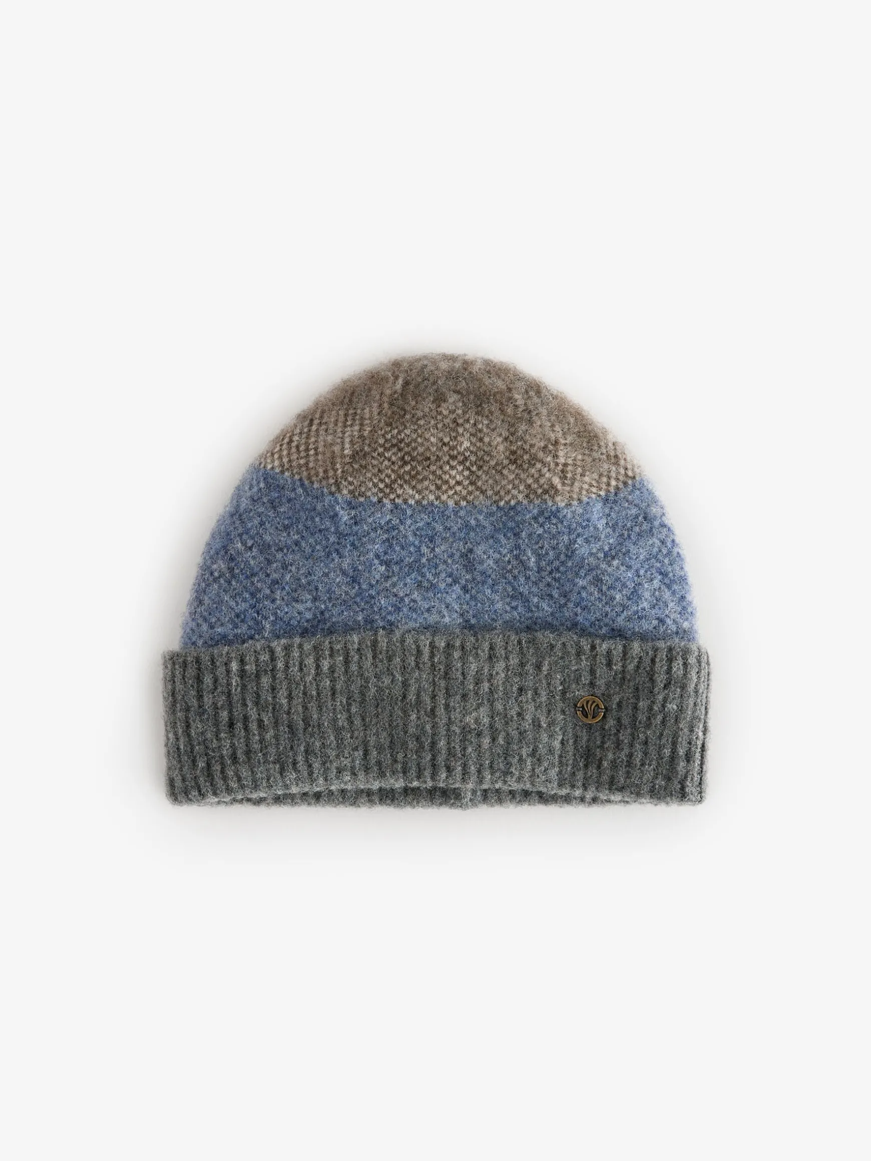 FatFace Lambswool Colourblock Beanie Hat Grey Discount