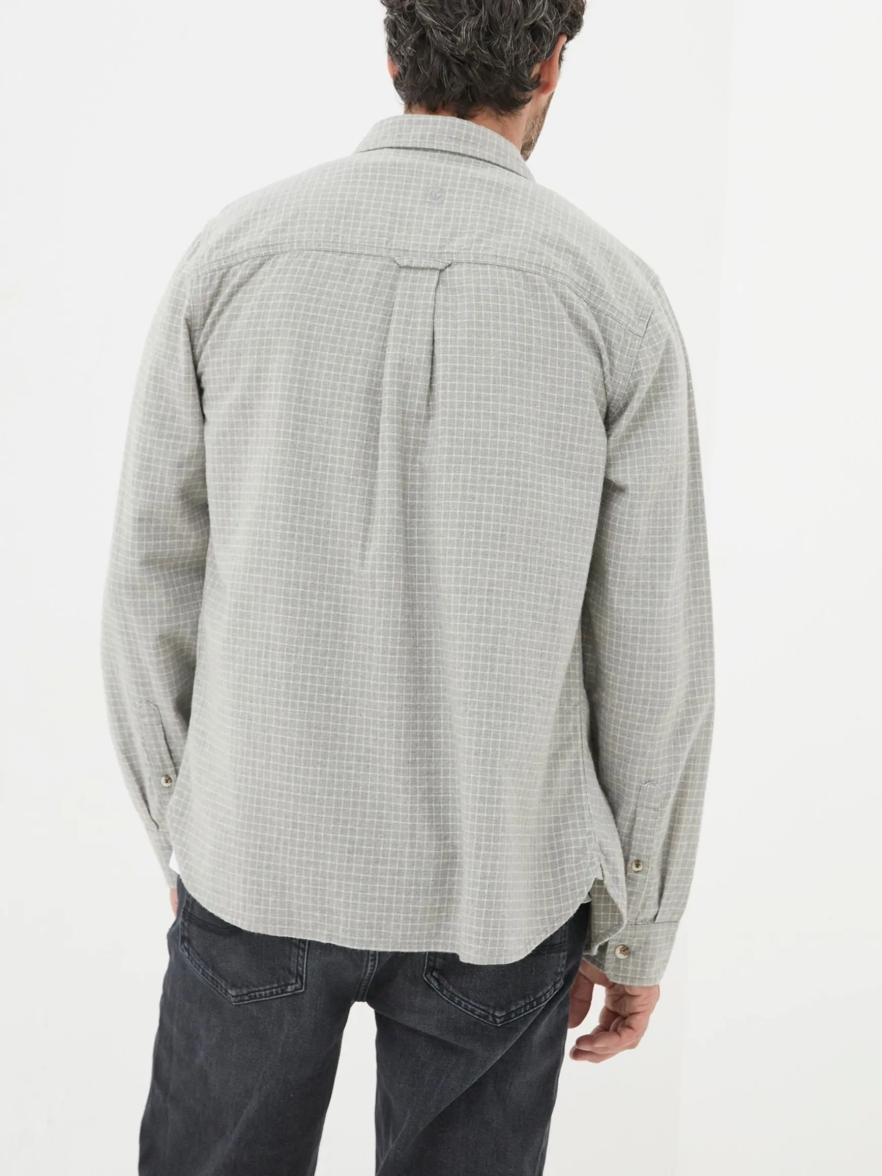 FatFace Long Sleeve Grantham Grid Check 100% Cotton Shirt Grey Outlet