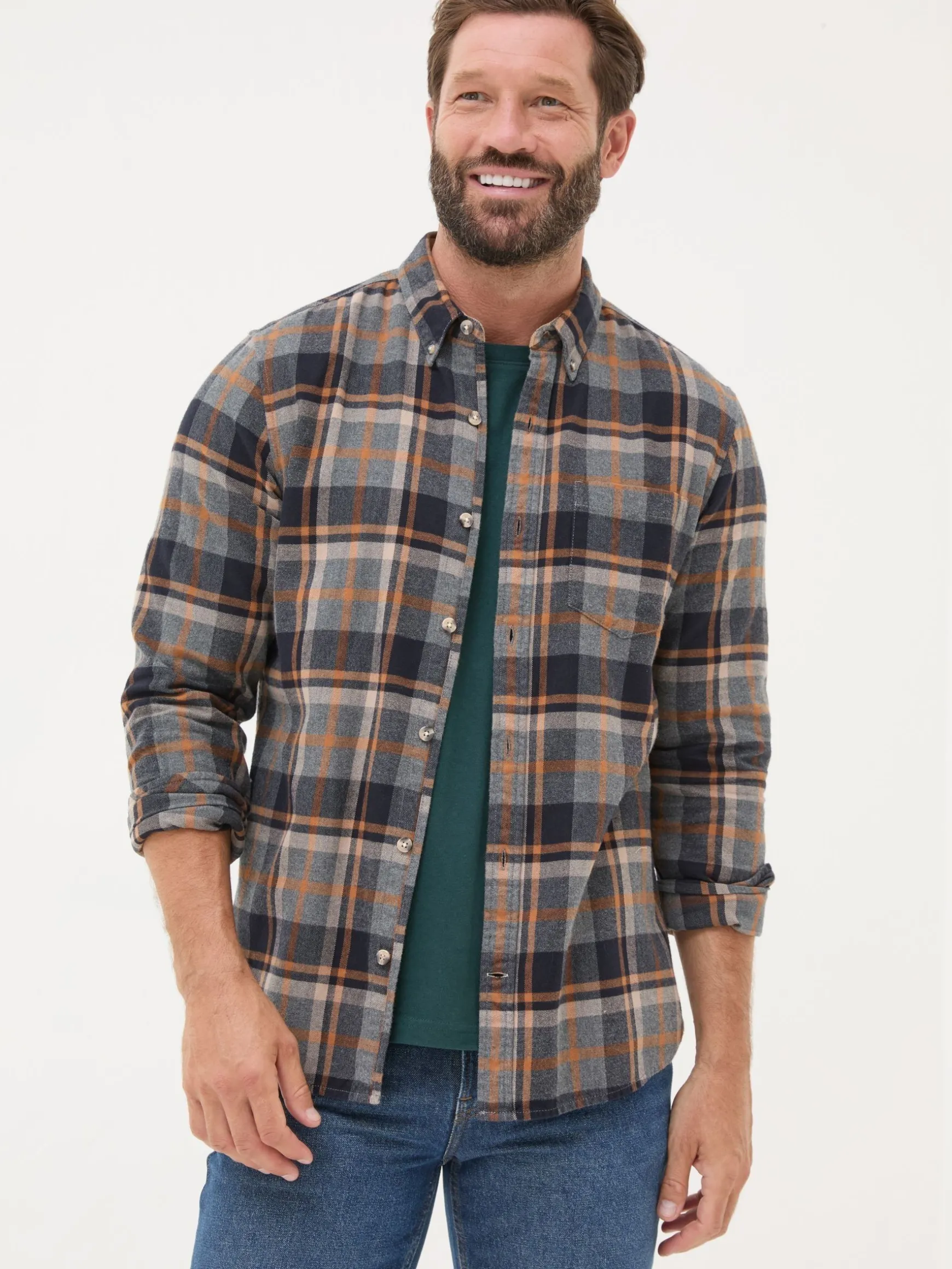 FatFace Long Sleeve Selby Check 100% Cotton Shirt Grey Hot