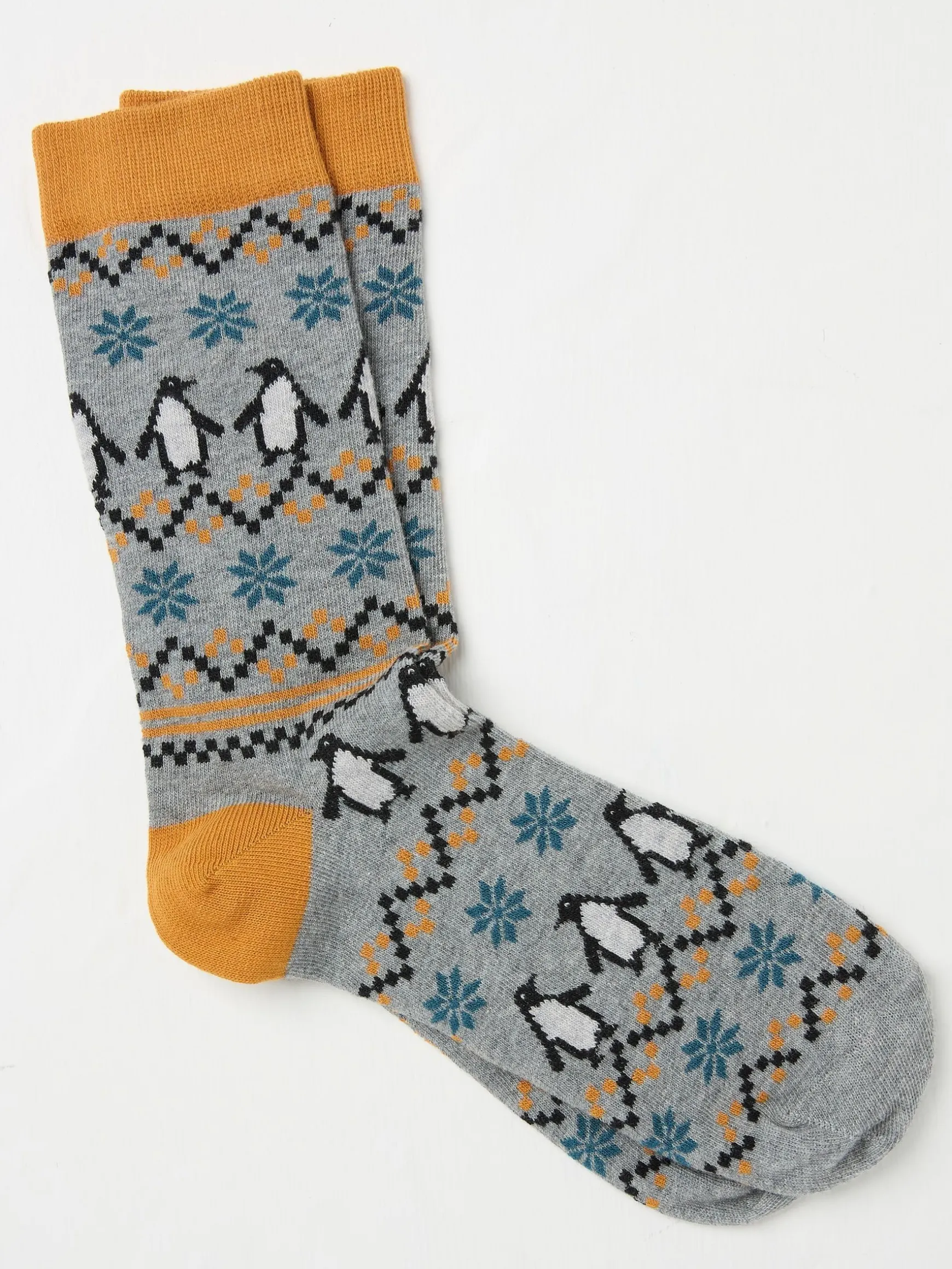 FatFace Mens Penguin Fairisle Socks 1 Pack Grey Clearance