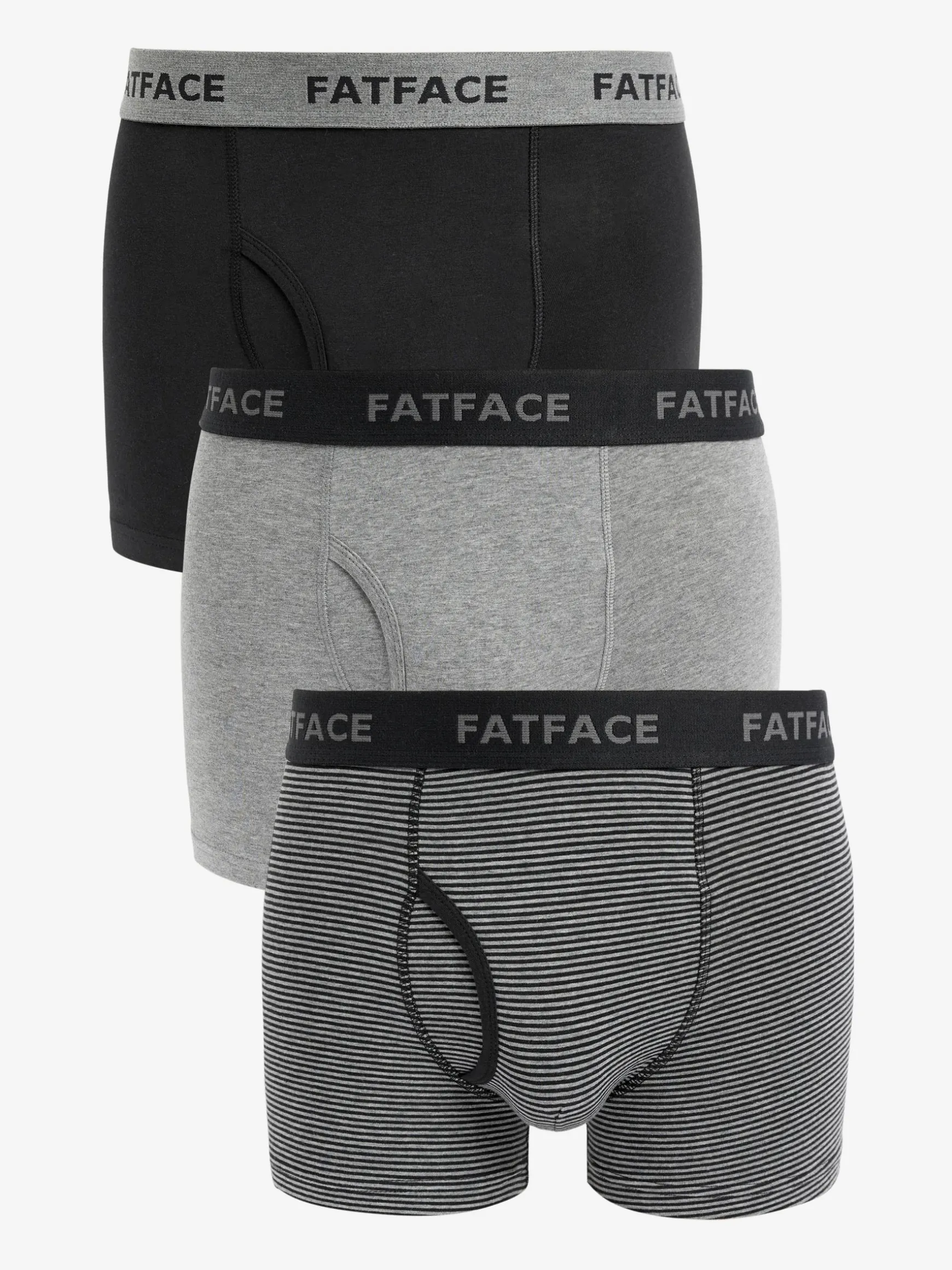 FatFace Classic Cotton Boxer 3 Pack Grey Stripe Clearance