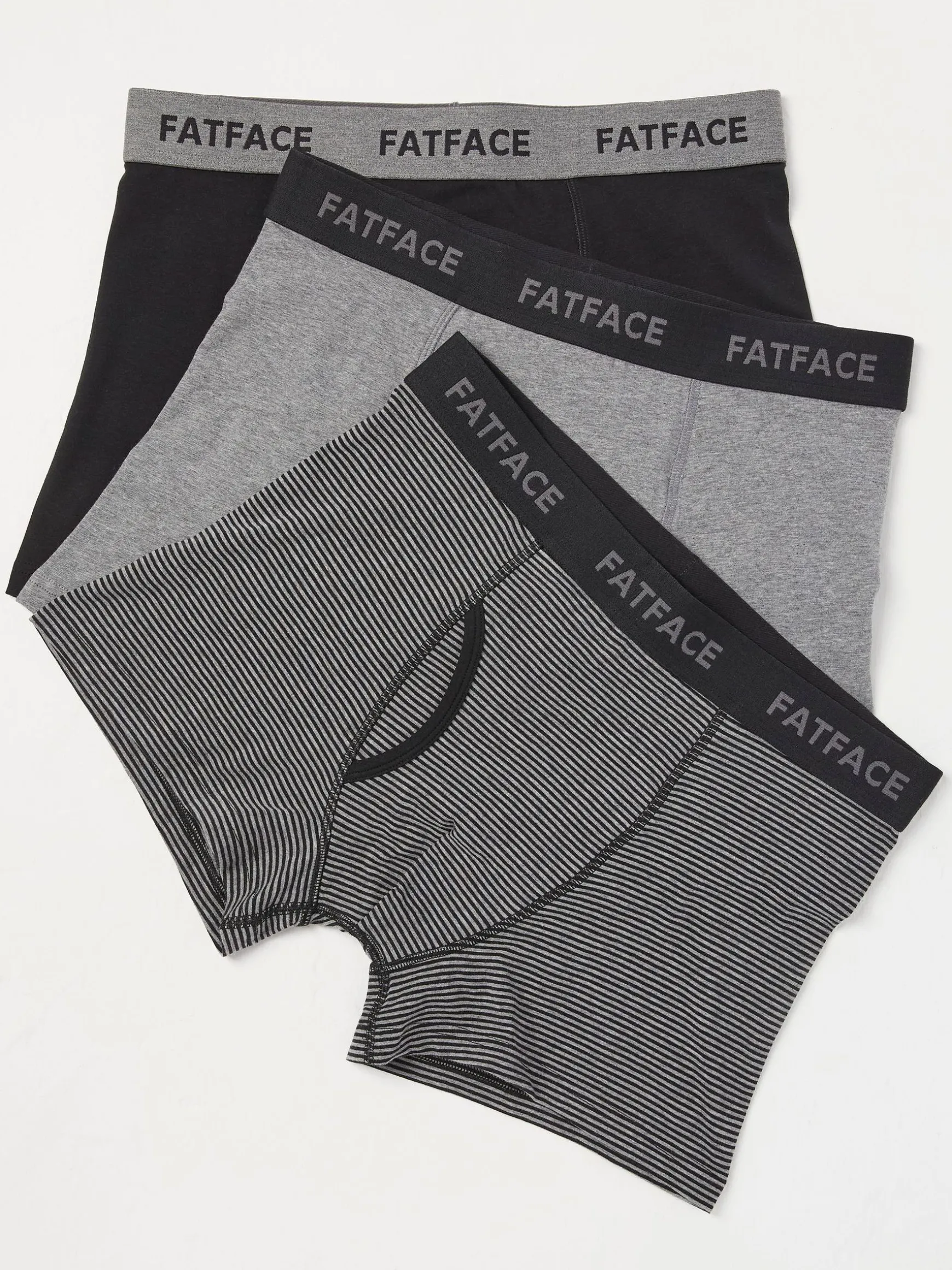 FatFace Classic Cotton Boxer 3 Pack Grey Stripe Clearance