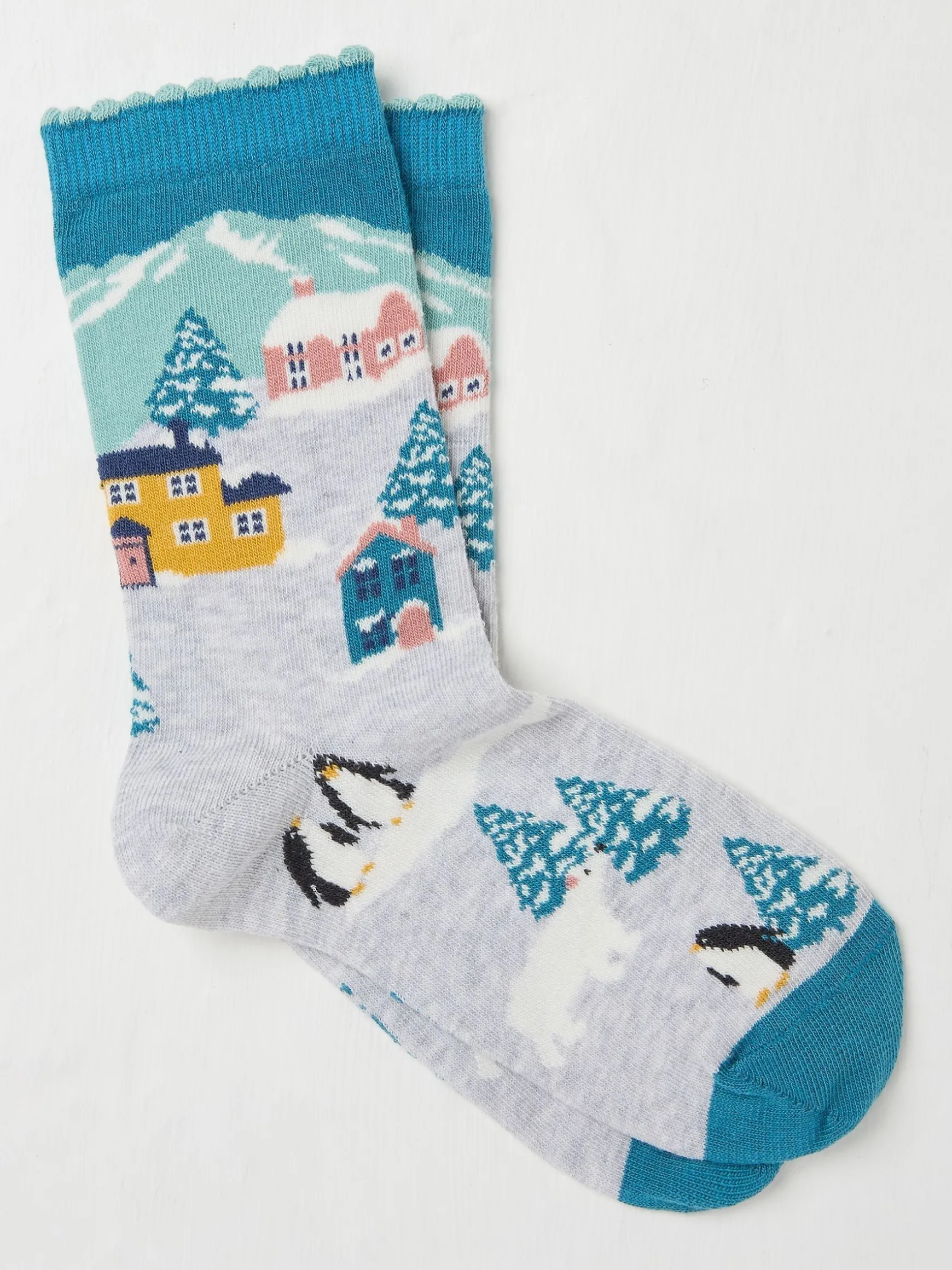 FatFace Womens Cottage Scene Socks 1 Pack Grey Flash Sale