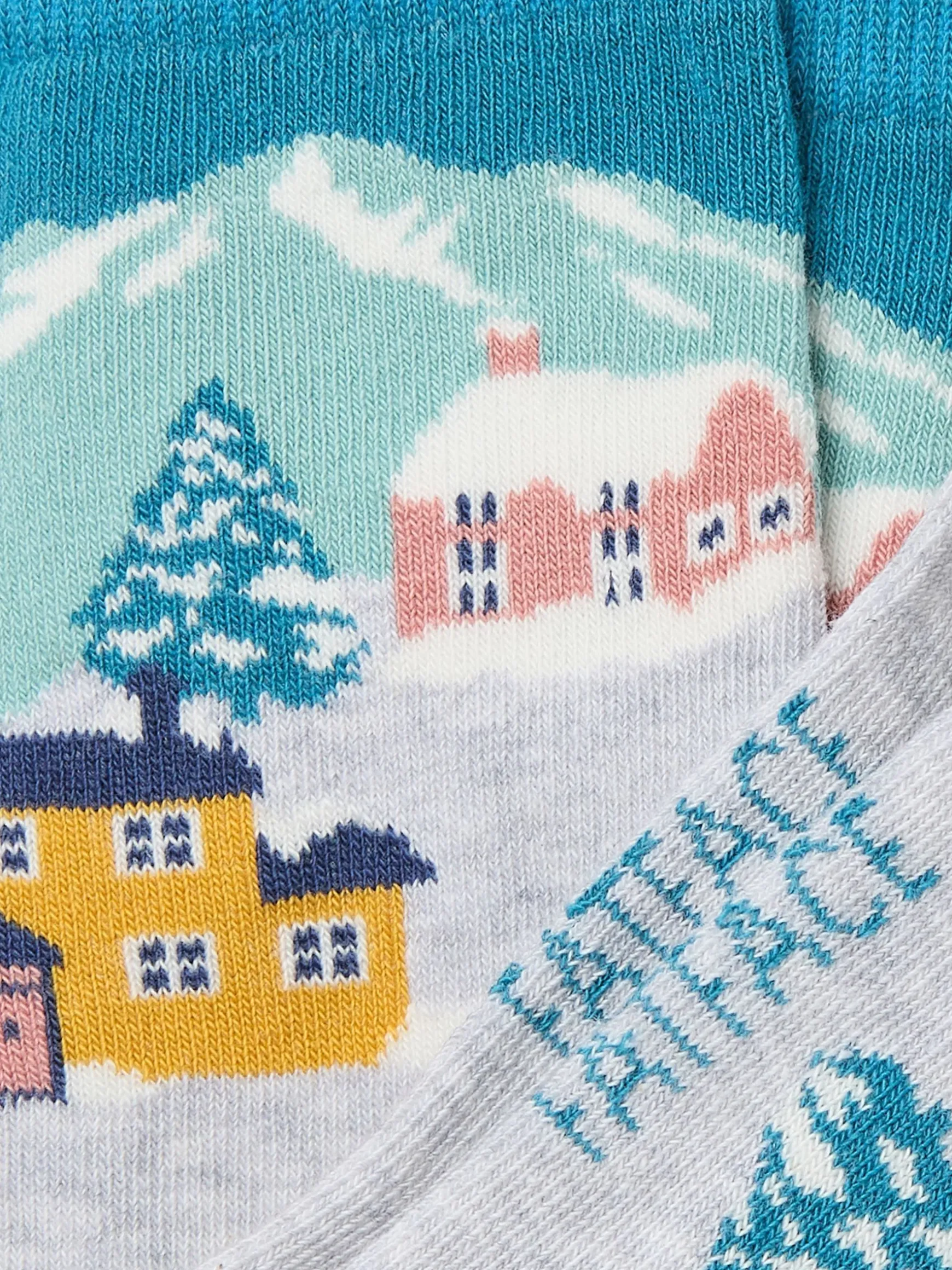 FatFace Womens Cottage Scene Socks 1 Pack Grey Flash Sale