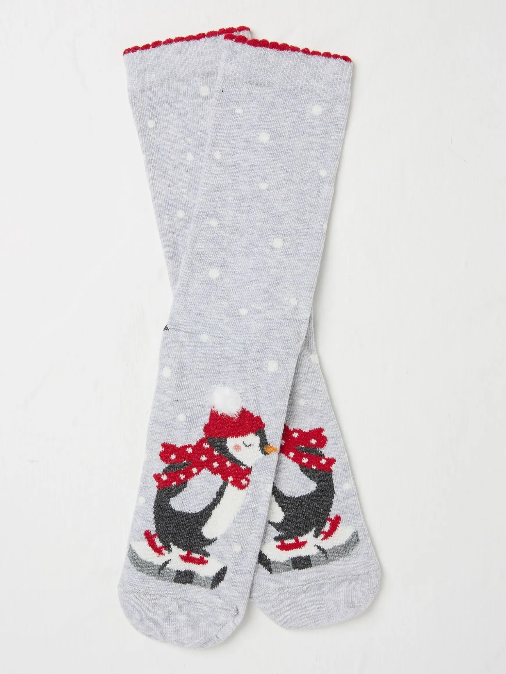 FatFace Womens Fluffy Kissing Penguin Socks 1 Pack Grey Outlet