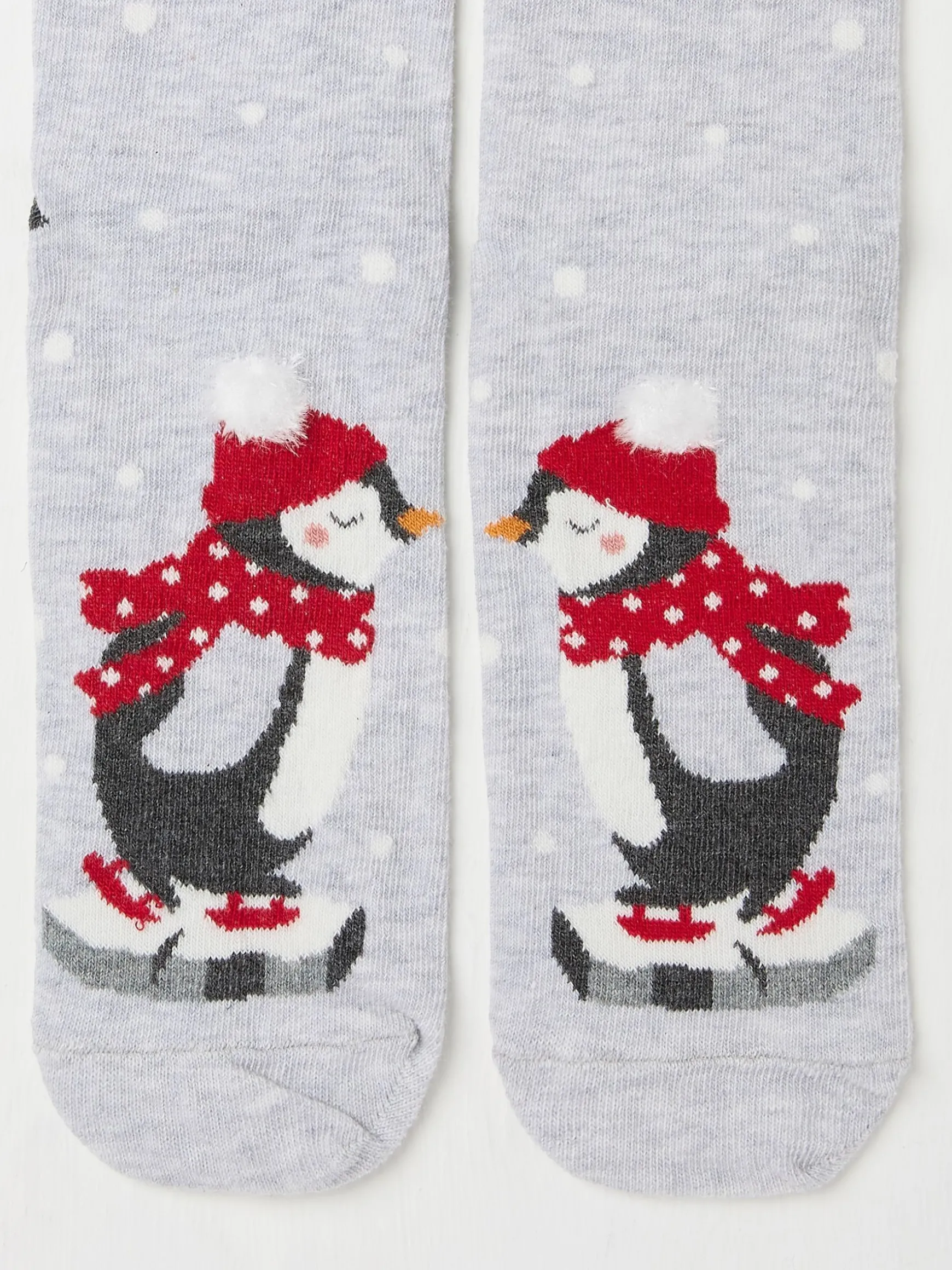 FatFace Womens Fluffy Kissing Penguin Socks 1 Pack Grey Outlet