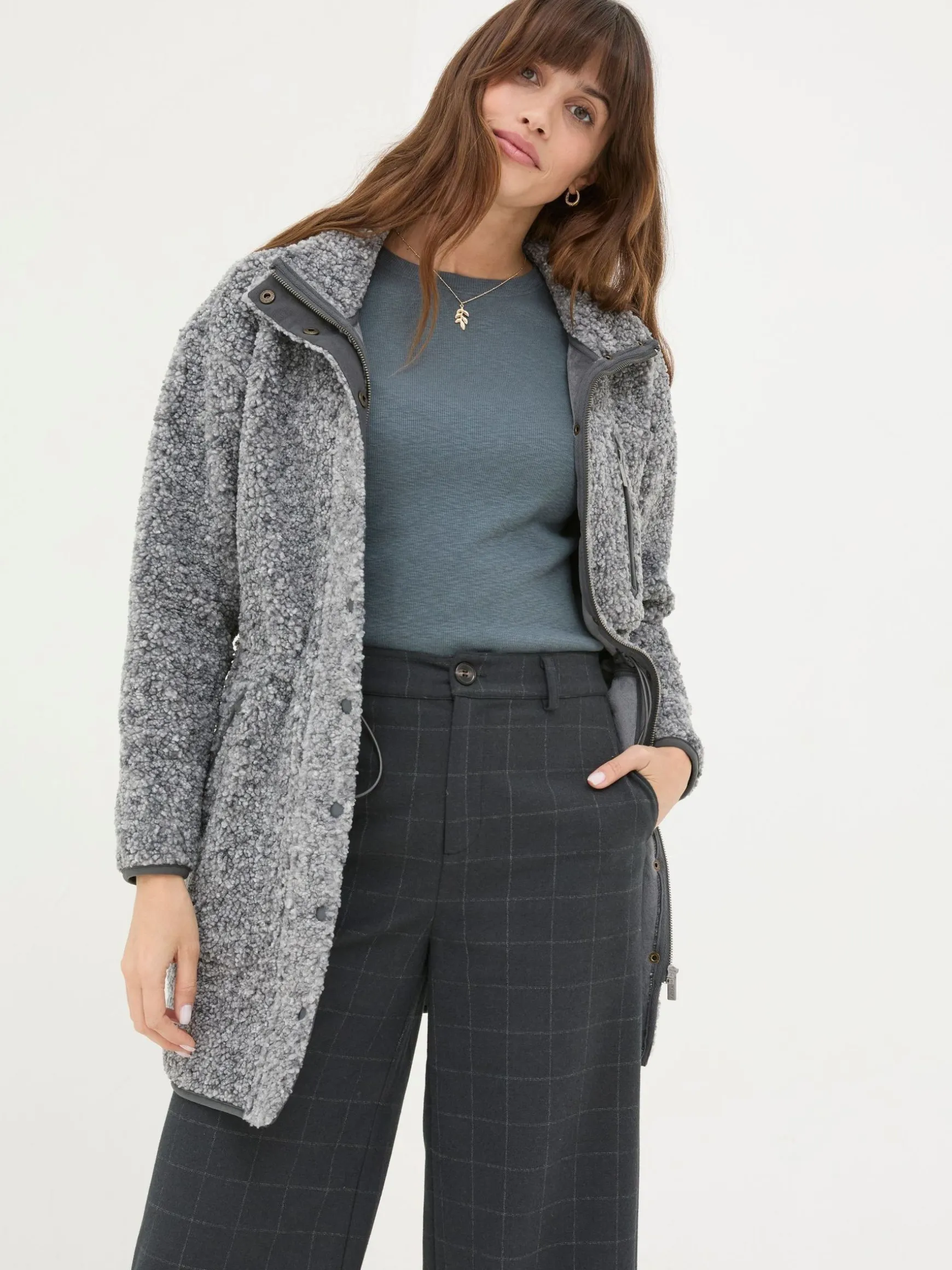 FatFace Hadley Fleece Jacket Grey Hot