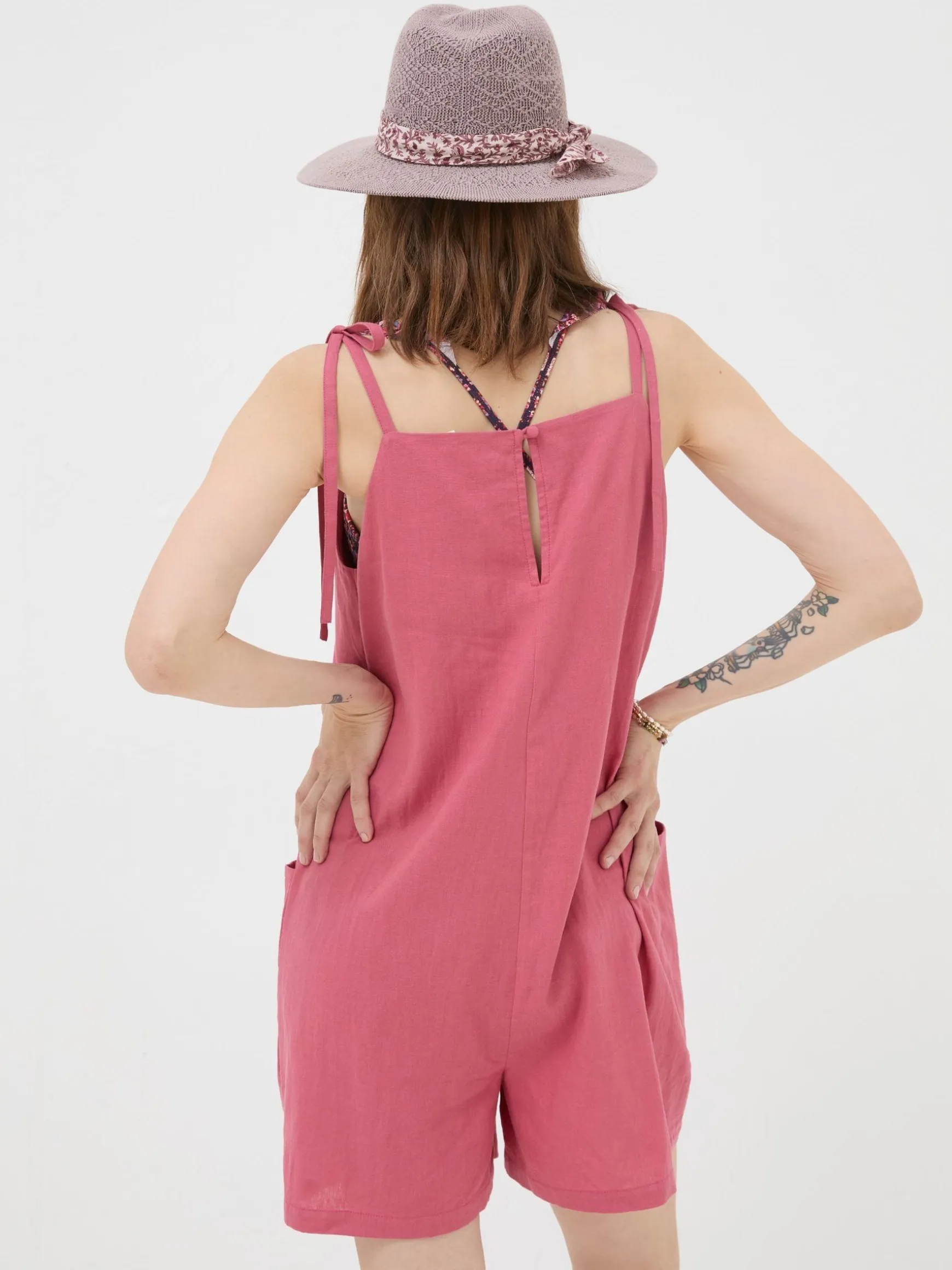 FatFace Hallie Linen Blend Playsuit Pink Discount