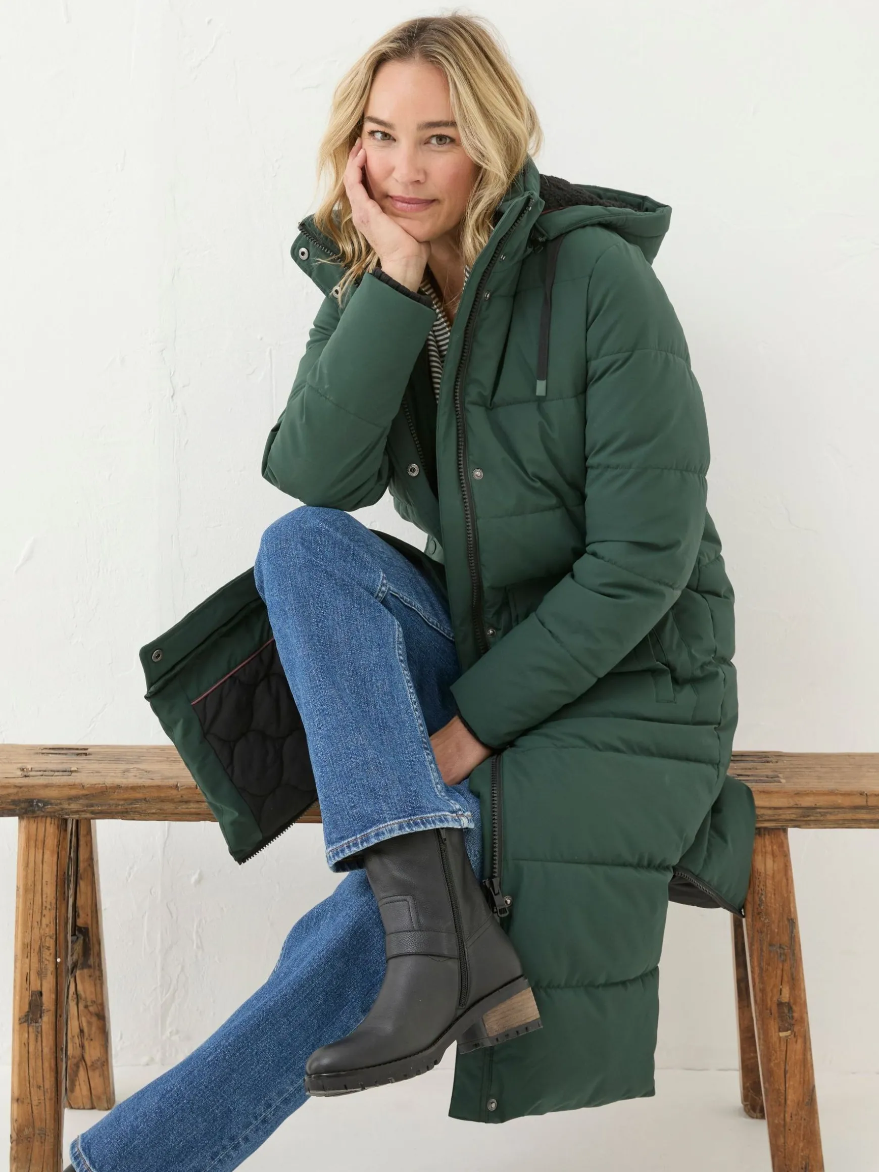 FatFace Harley Long Puffer Coat Green Cheap