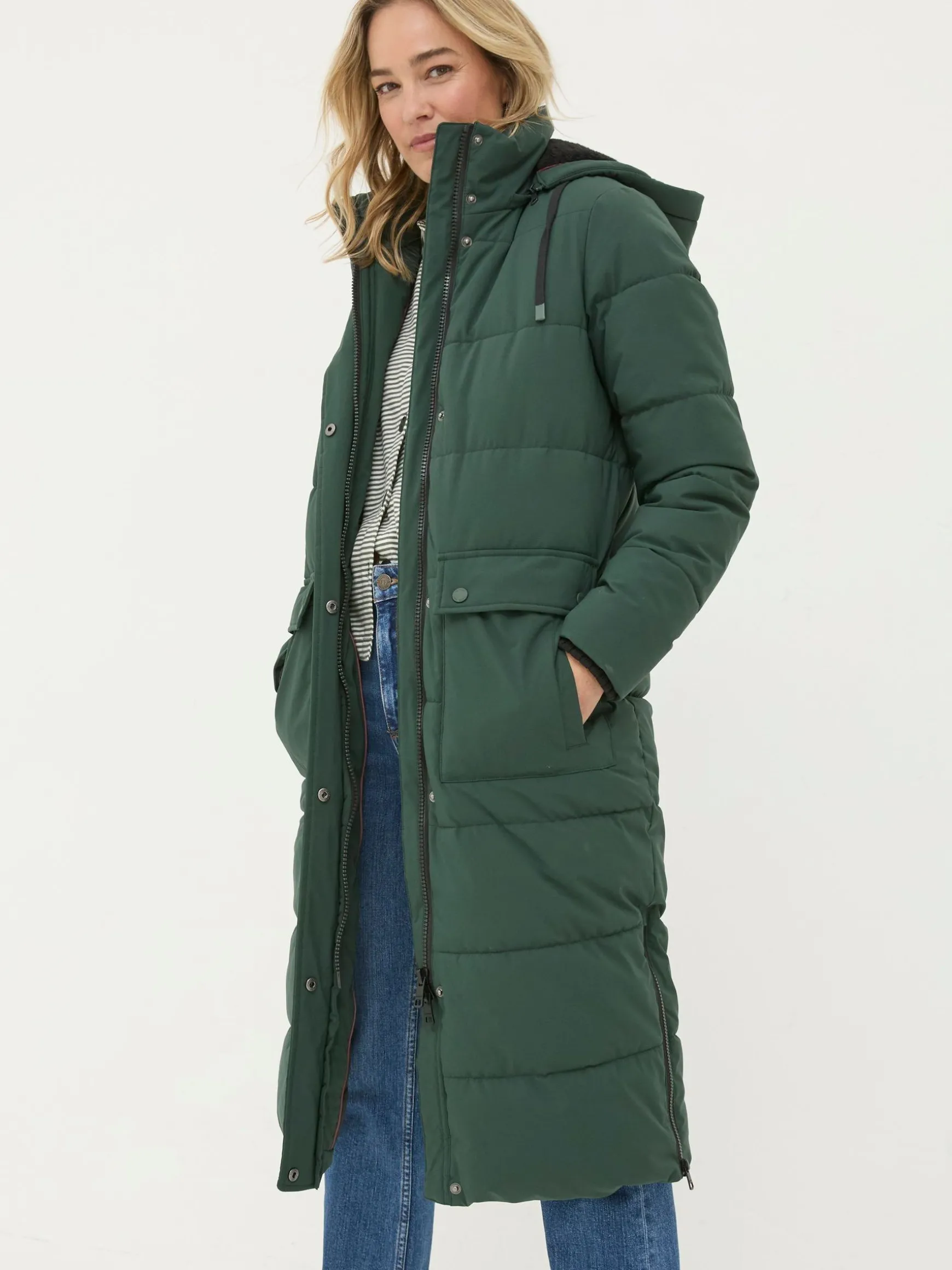 FatFace Harley Long Puffer Coat Green Cheap