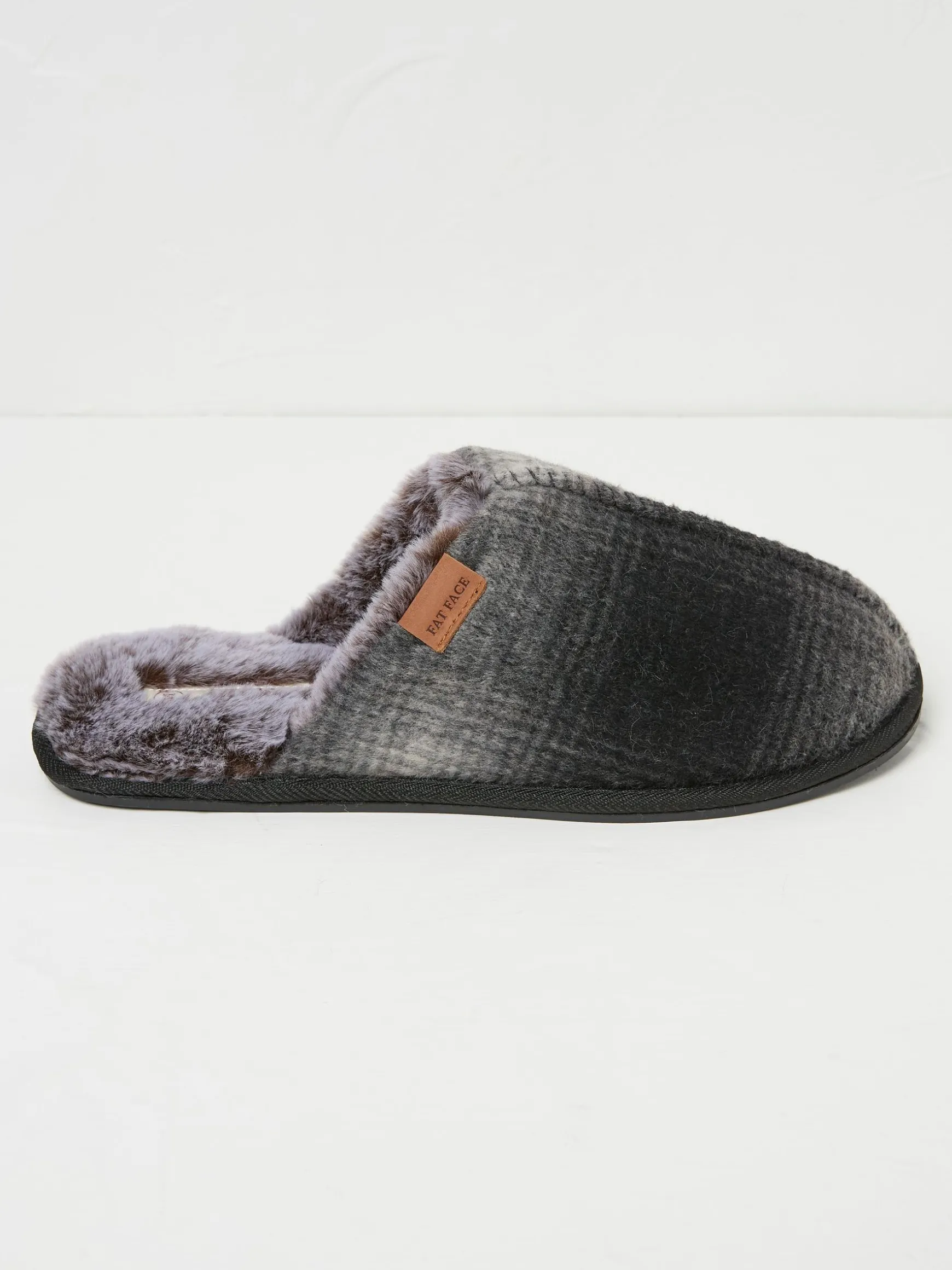 FatFace Harvey Check Mule Slippers Black Cheap