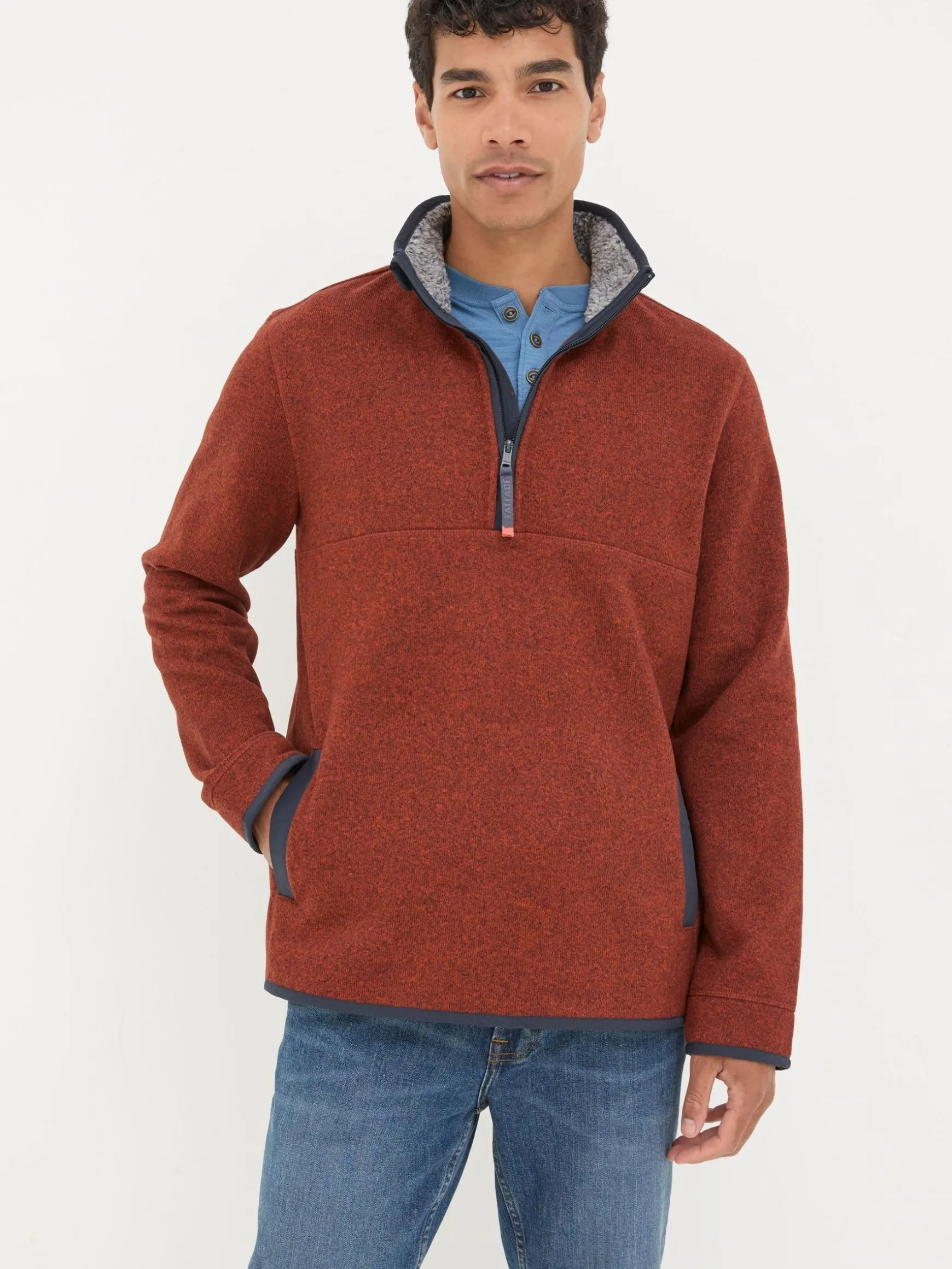 FatFace Haxby Half Neck Sweatshirt Burnt Orange Online