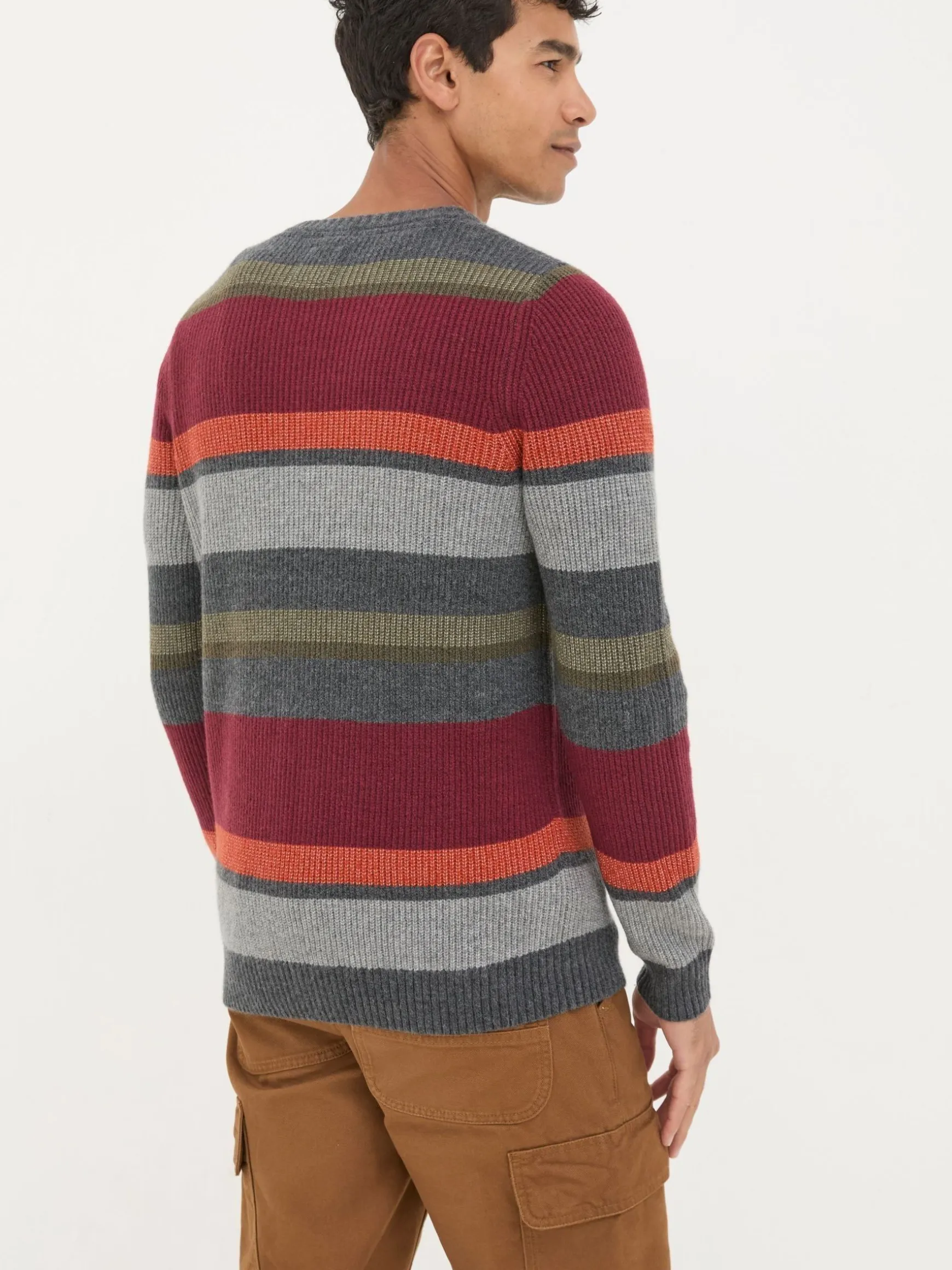 FatFace Hinton Chest Stripe Crew Neck Jumper Charcoal Grey Sale