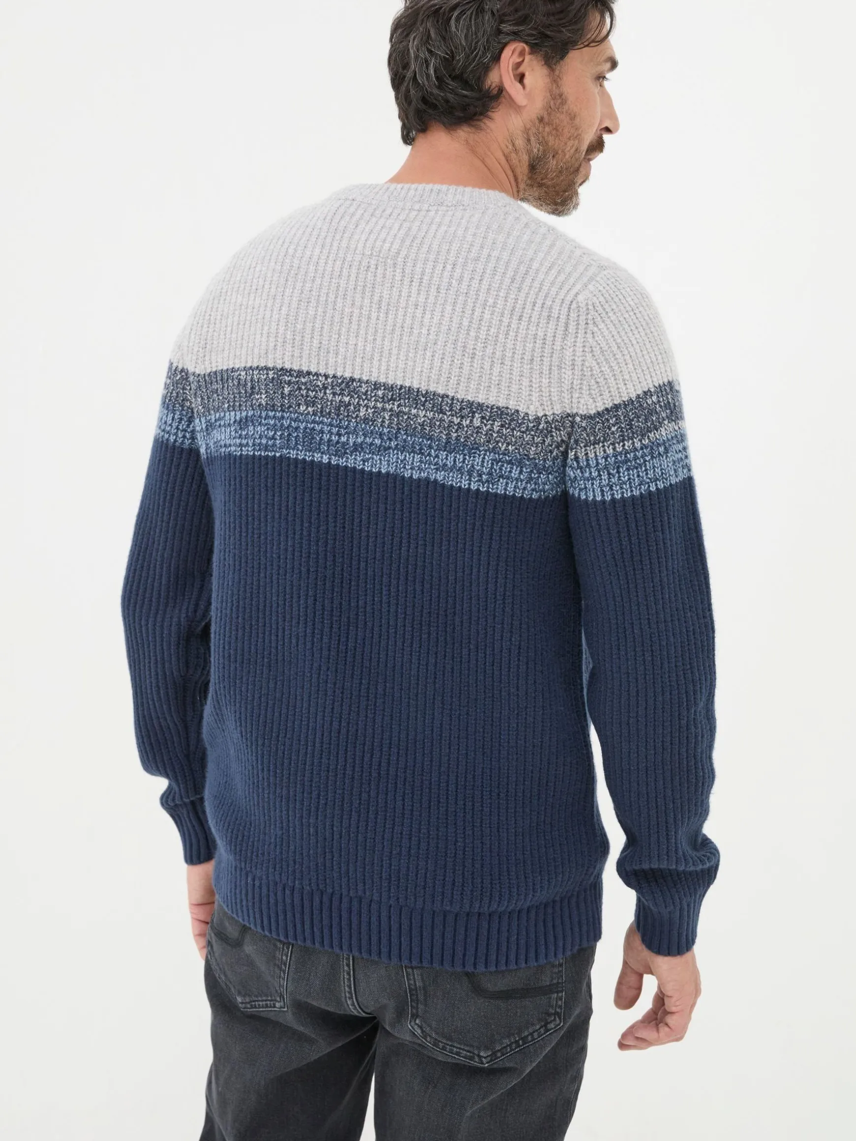 FatFace Hinton Chest Stripe Crew Neck Jumper Navy Discount