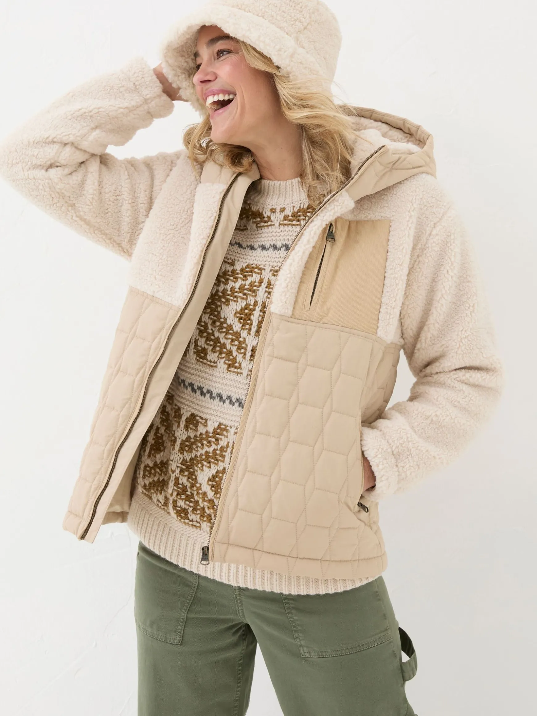 FatFace Honey Fleece Quilted Jacket Natural Cheap