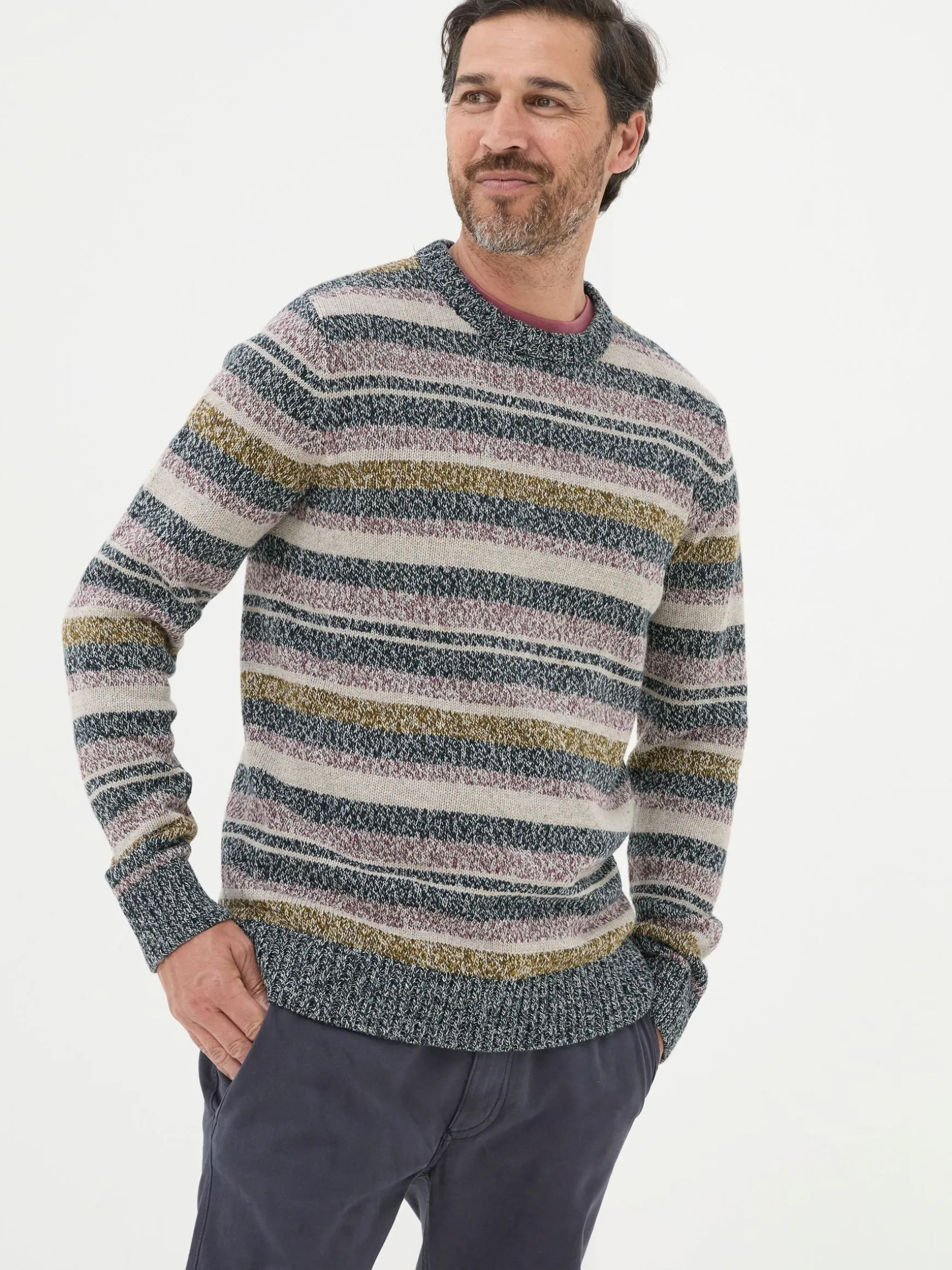 FatFace Hove Stripe Crew Jumper Navy Blue Discount