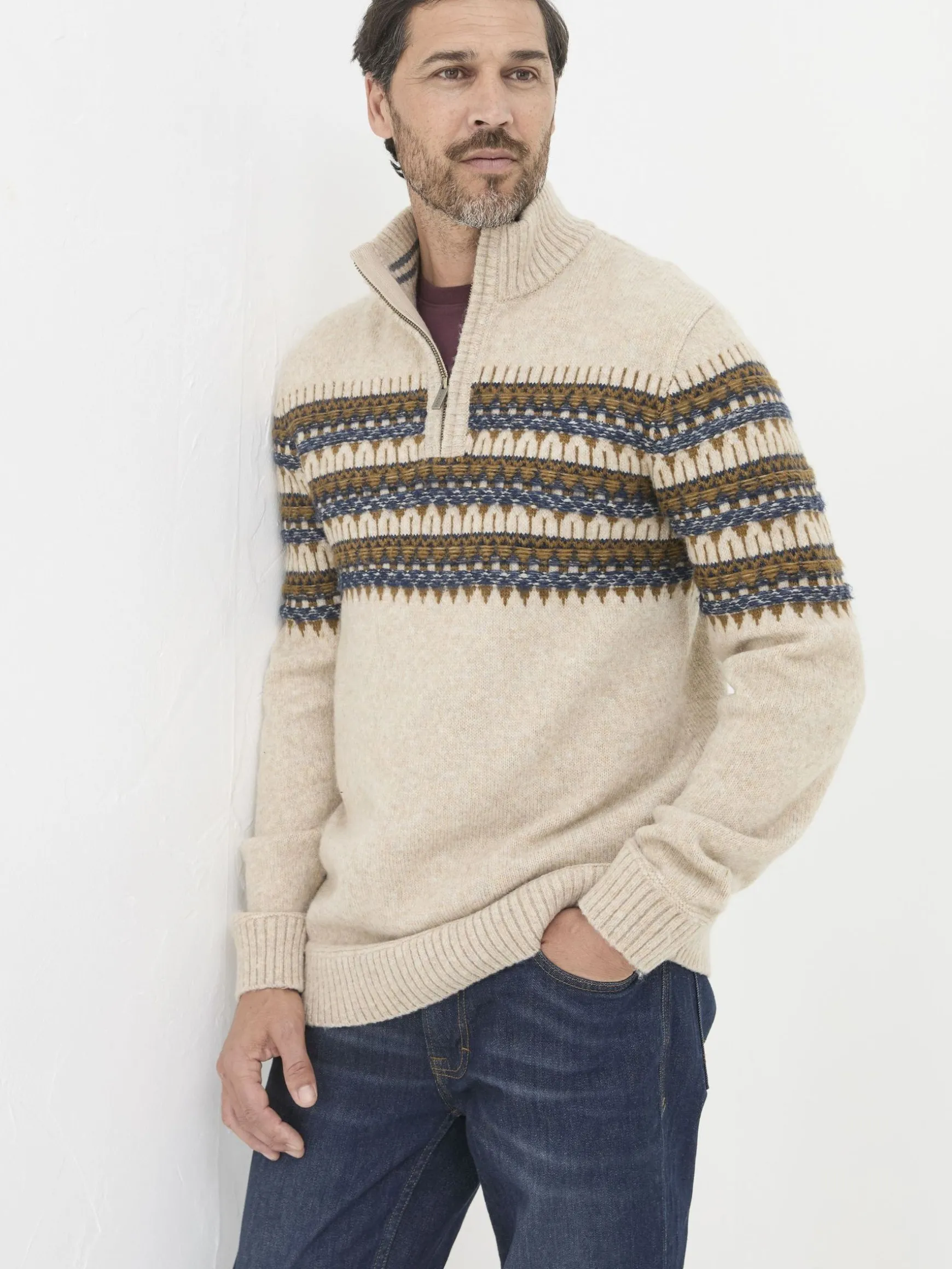 FatFace Ives Half Neck Jumper Natural Sale