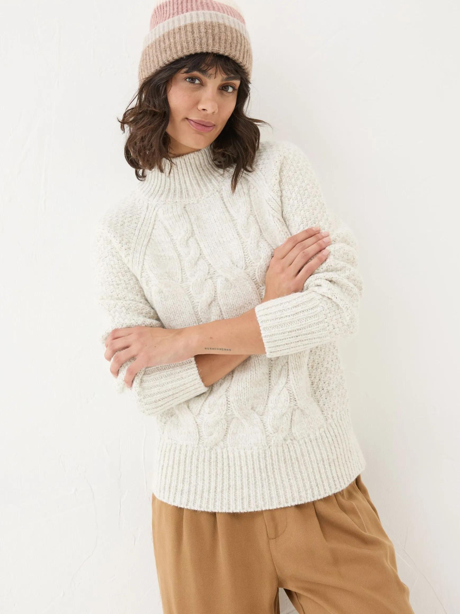 FatFace Cali Cable Jumper Ivory Flash Sale