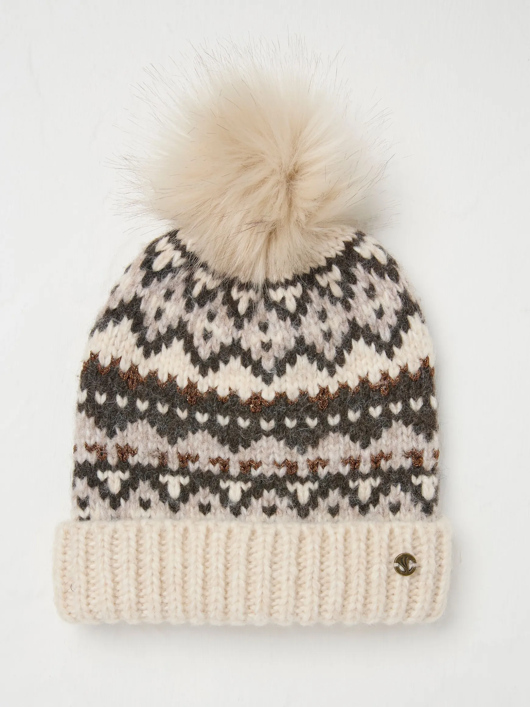 FatFace Fairisle Bobble Beanie Ivory Fashion