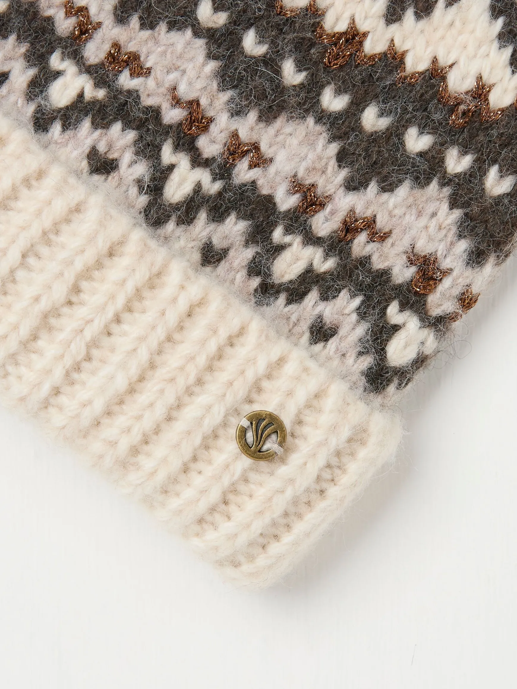 FatFace Fairisle Bobble Beanie Ivory Fashion