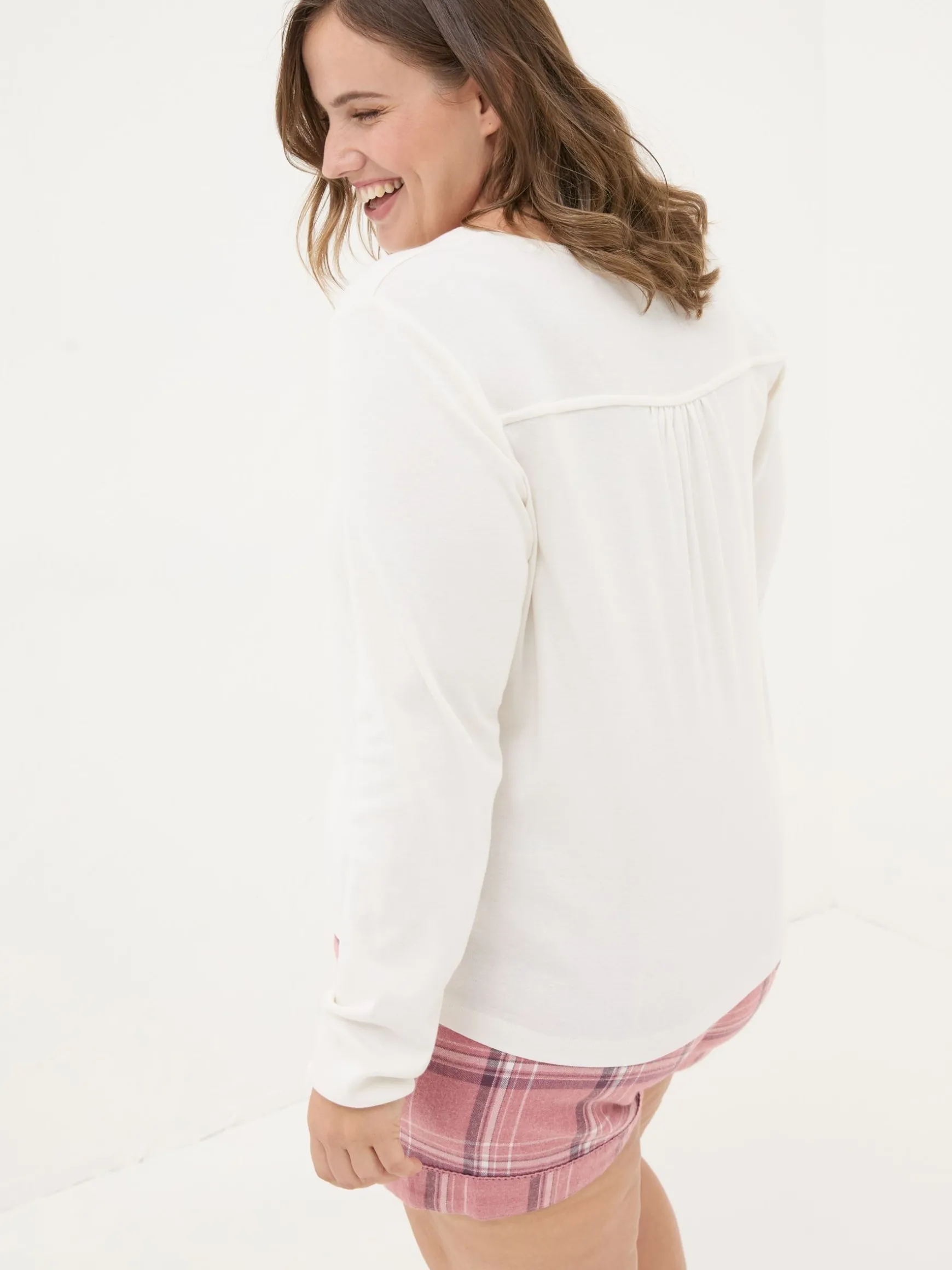 FatFace Lila Henley T-Shirt Ivory Sale