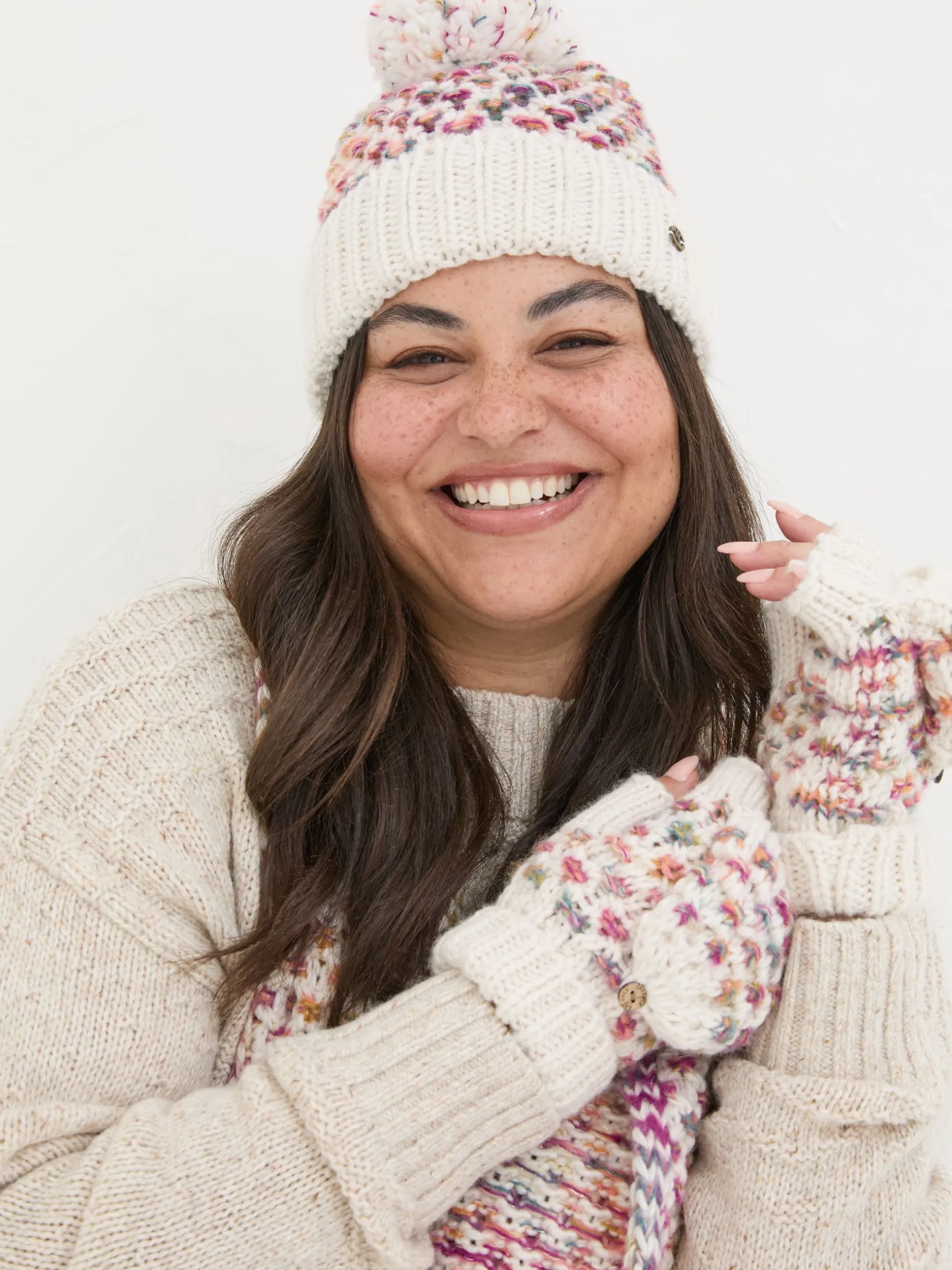 FatFace Spacedye Bobble Hat Ivory Shop