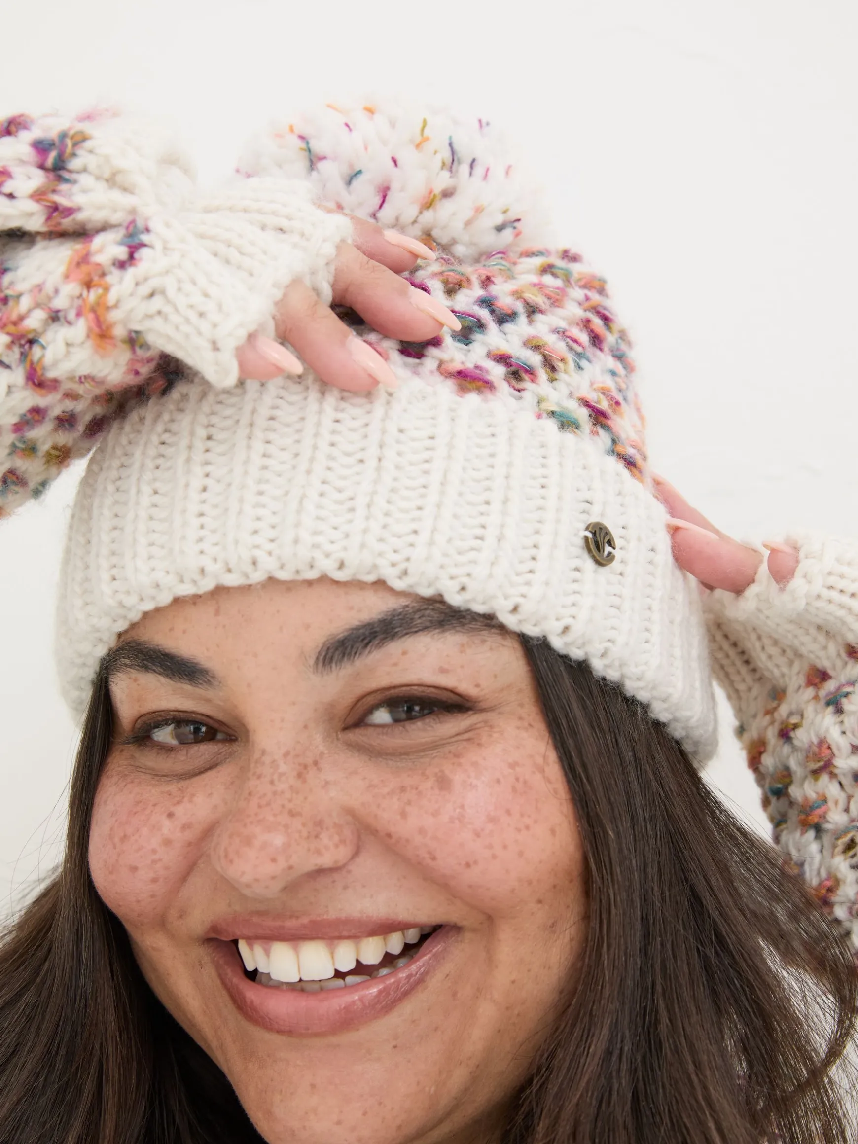 FatFace Spacedye Bobble Hat Ivory Shop