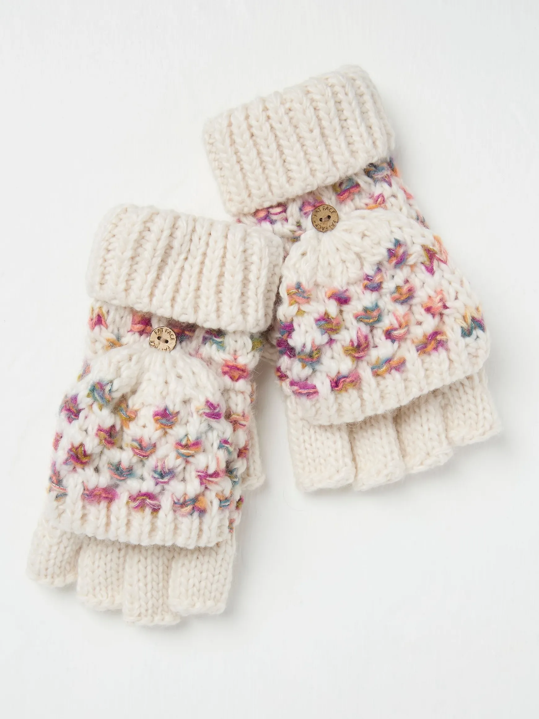 FatFace Spacedye Overflap Gloves Ivory Discount