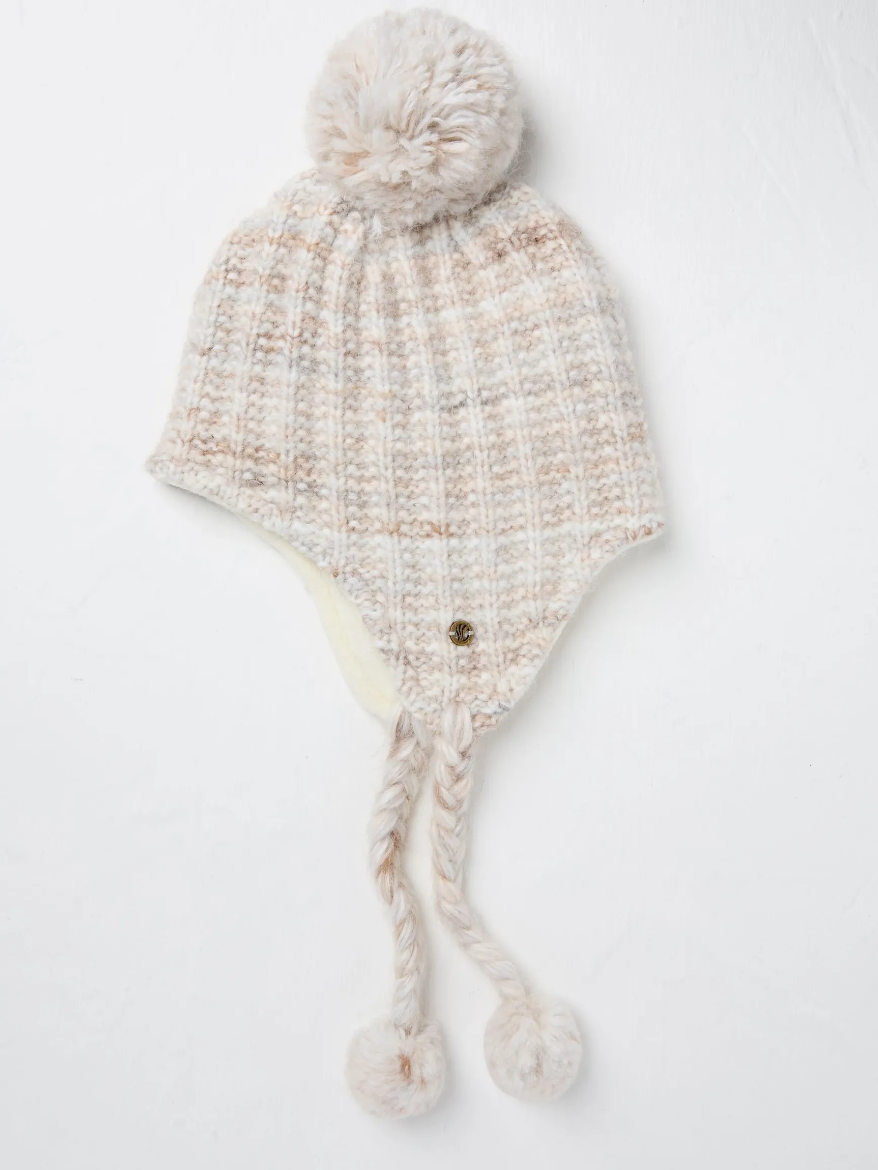 FatFace Textured Trapper Bobble Hat Ivory Best