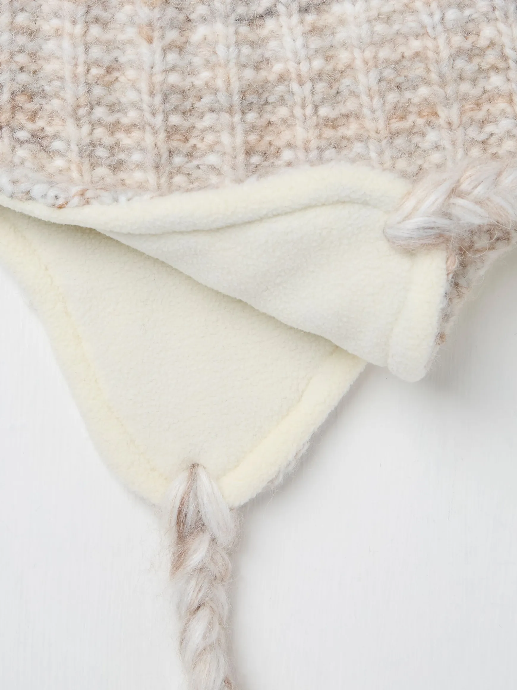 FatFace Textured Trapper Bobble Hat Ivory Best