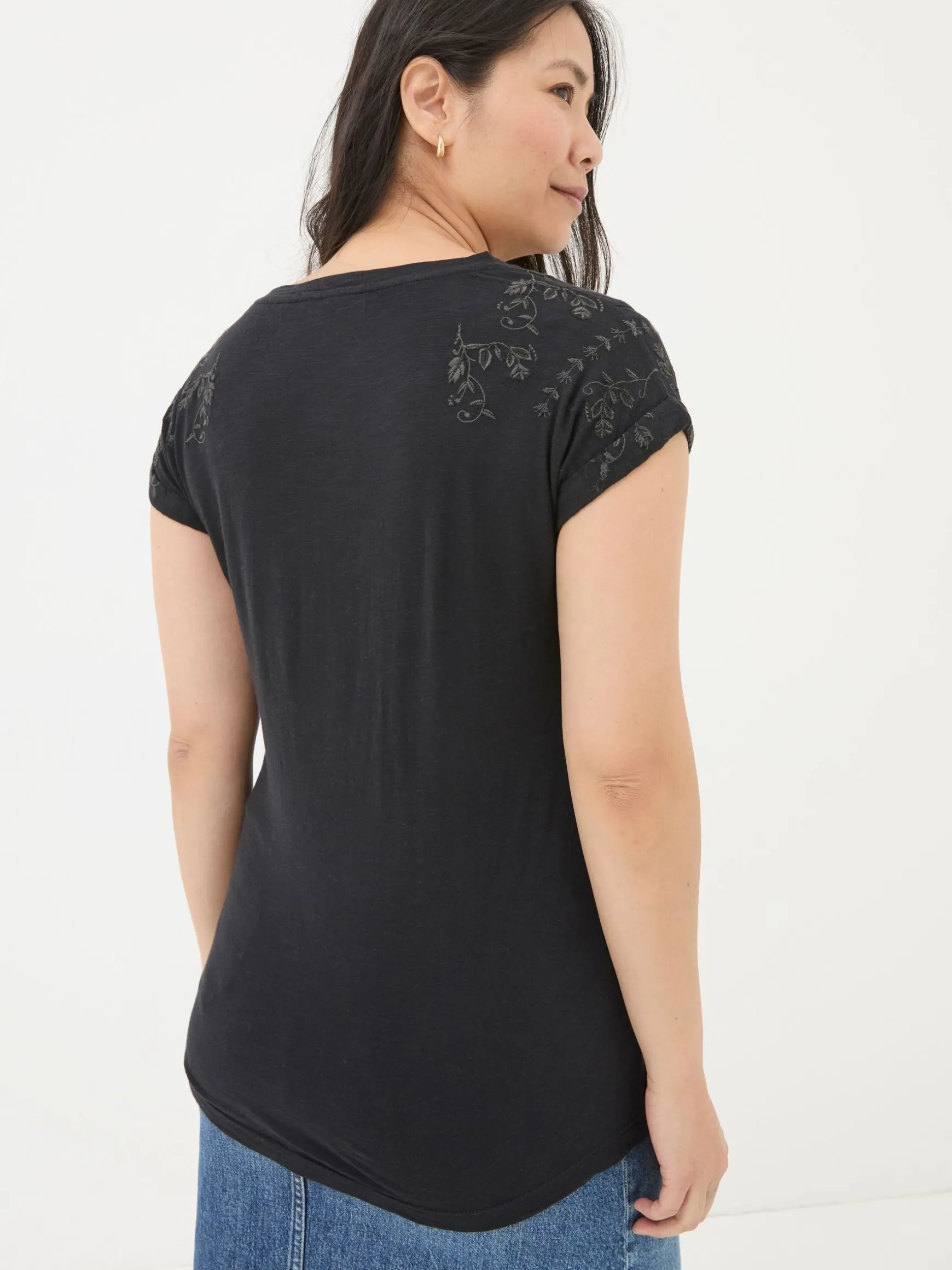 FatFace Ivy Embroidered T-Shirt Black Cheap