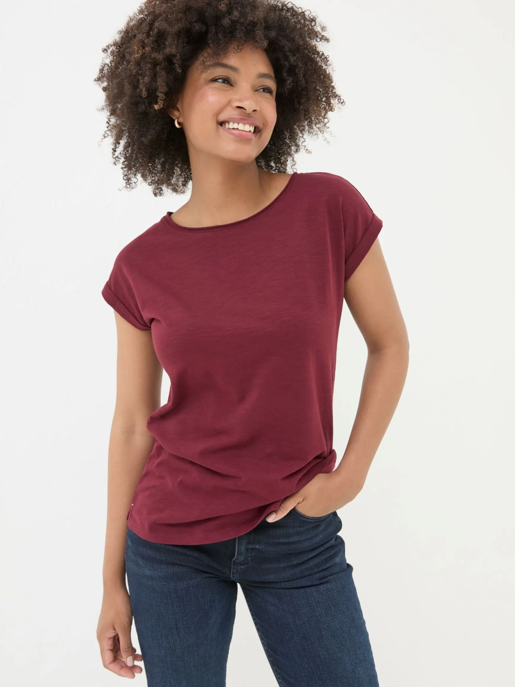 FatFace Ivy Organic Cotton T-Shirt Burgundy Red New