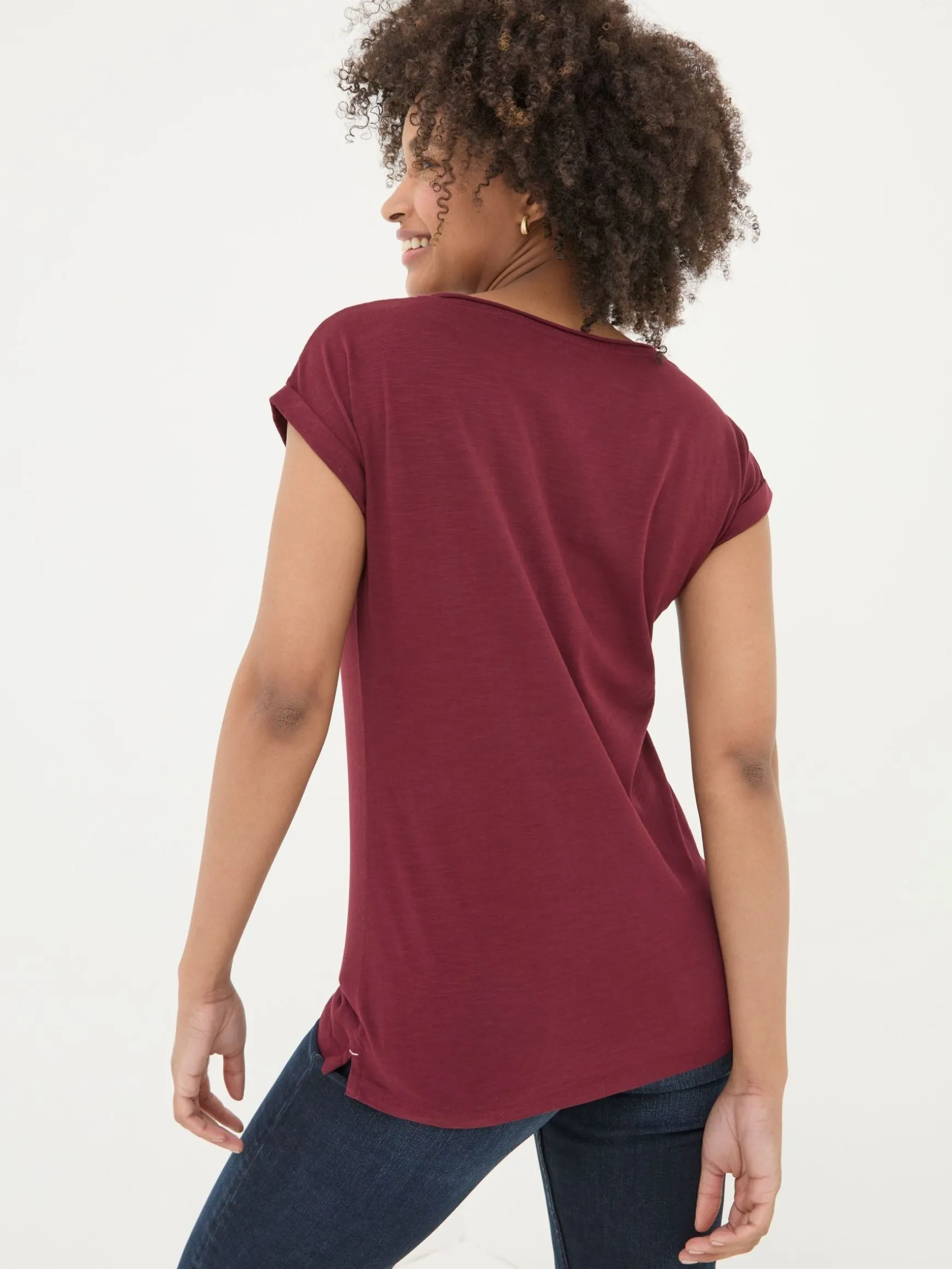 FatFace Ivy Organic Cotton T-Shirt Burgundy Red New