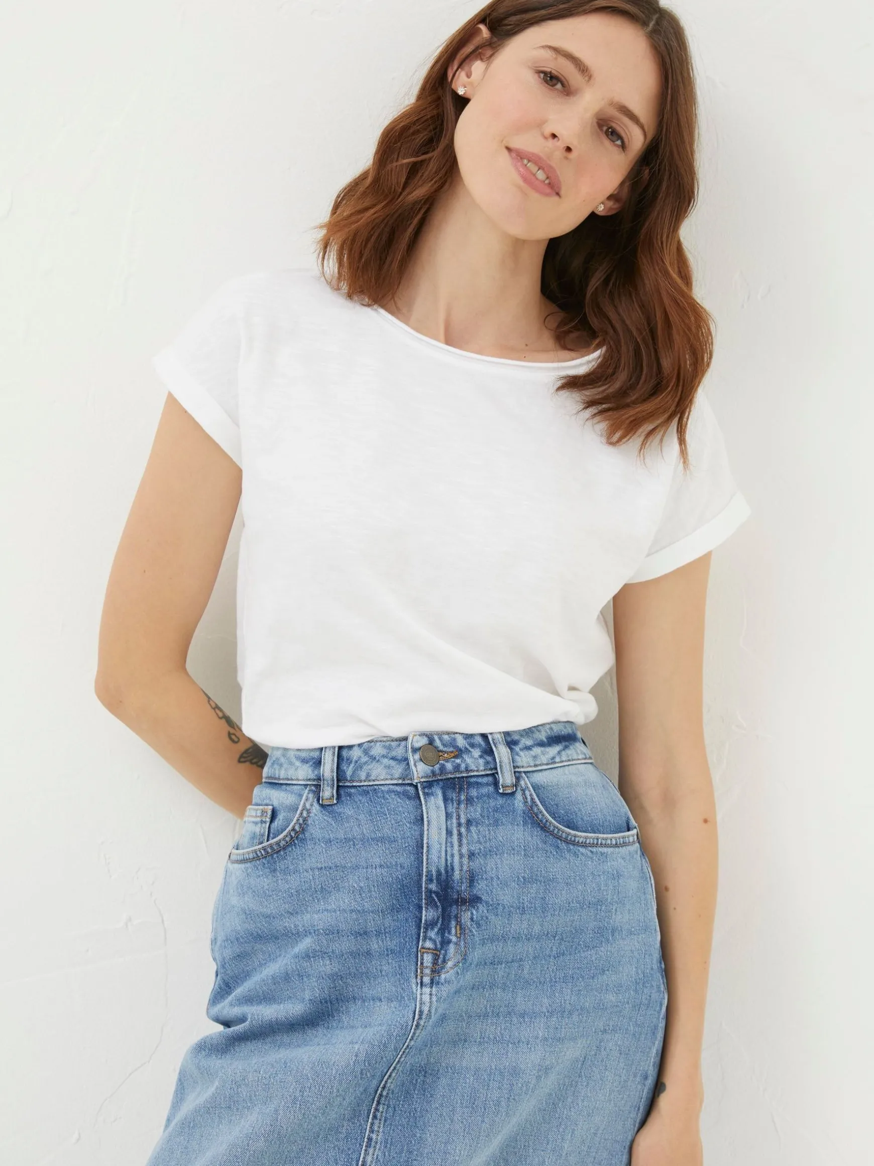 FatFace Ivy Organic Cotton T-Shirt White Clearance