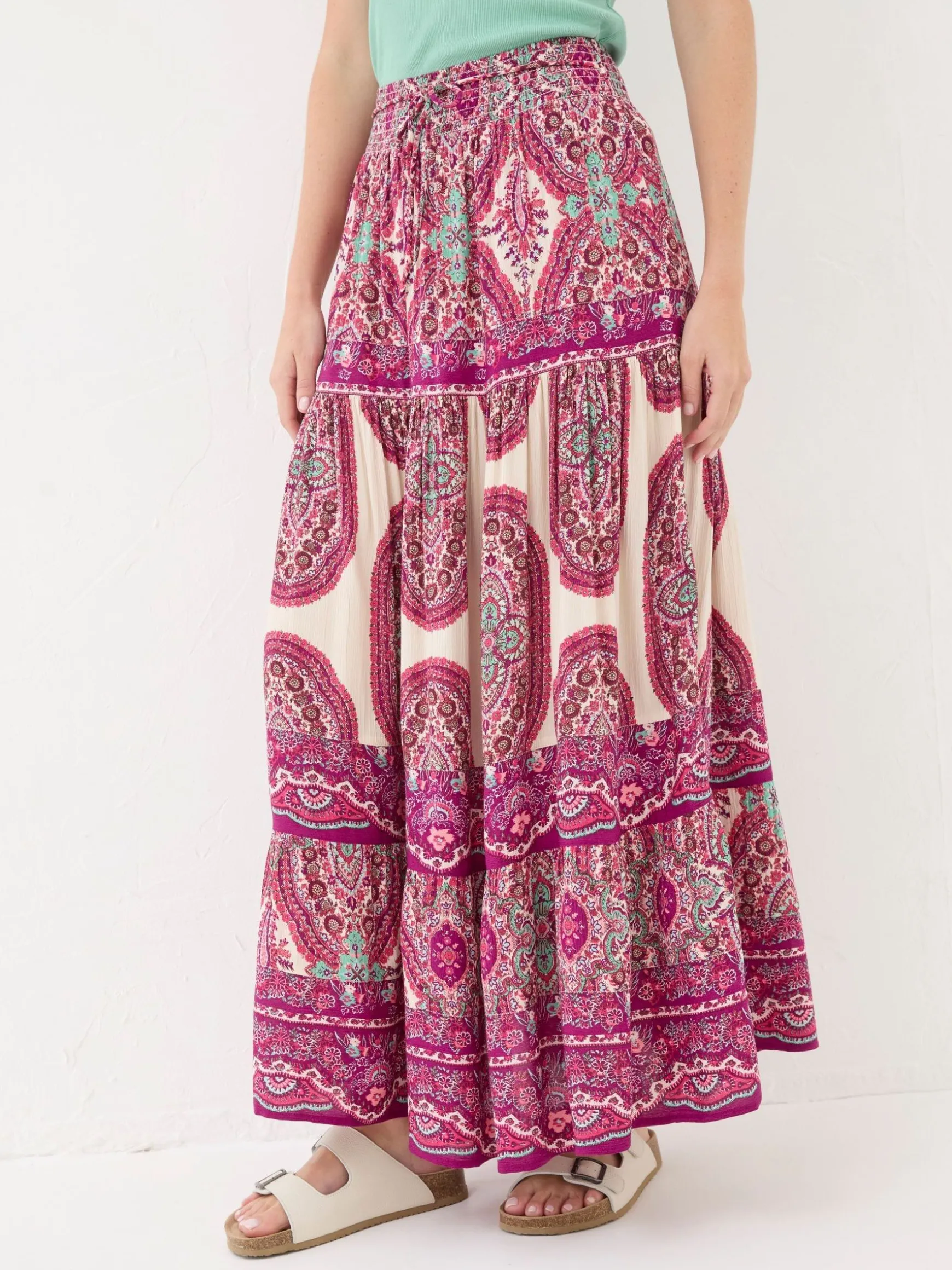 FatFace Jayla Detail Paisley Maxi Skirt Purple Outlet